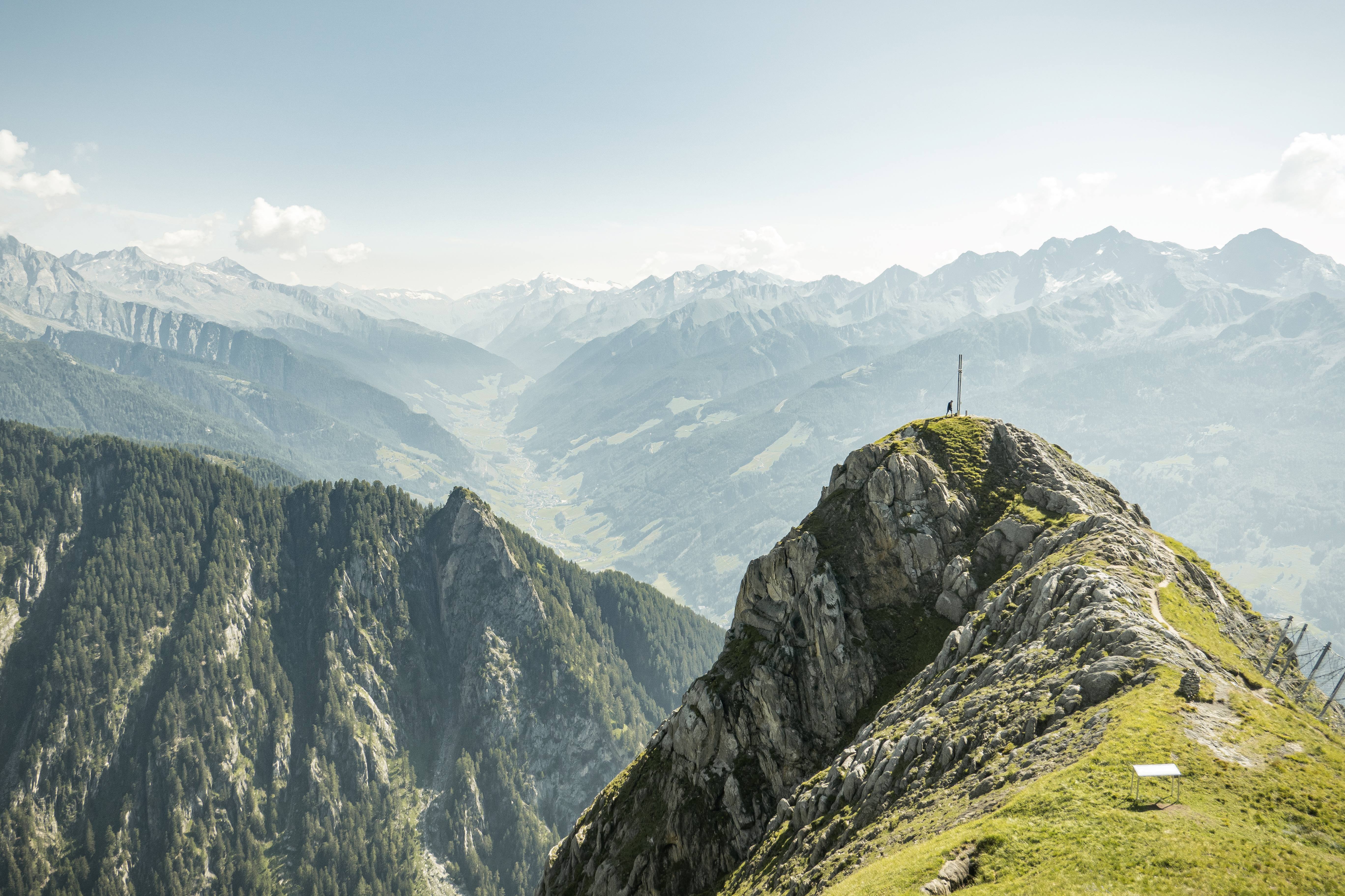 Mountain lake with a mountain range in the background in the Ahrntal valley