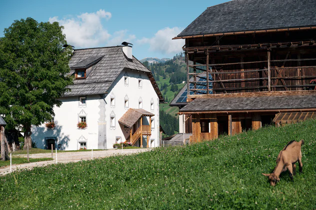 Vue sur plusieurs corps de ferme