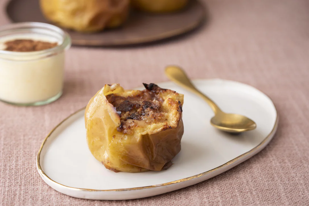Baked South Tyrolean Apples with marzipan and warm custard