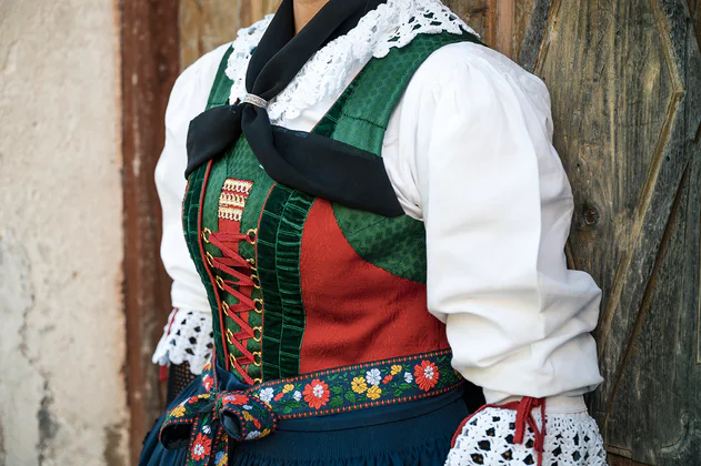 Close-up of the top of a woman's traditional Ladin clothing