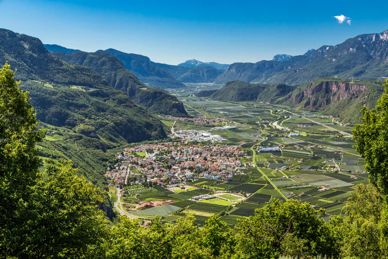 Vista aerea su Laives e i vigneti che la circondano