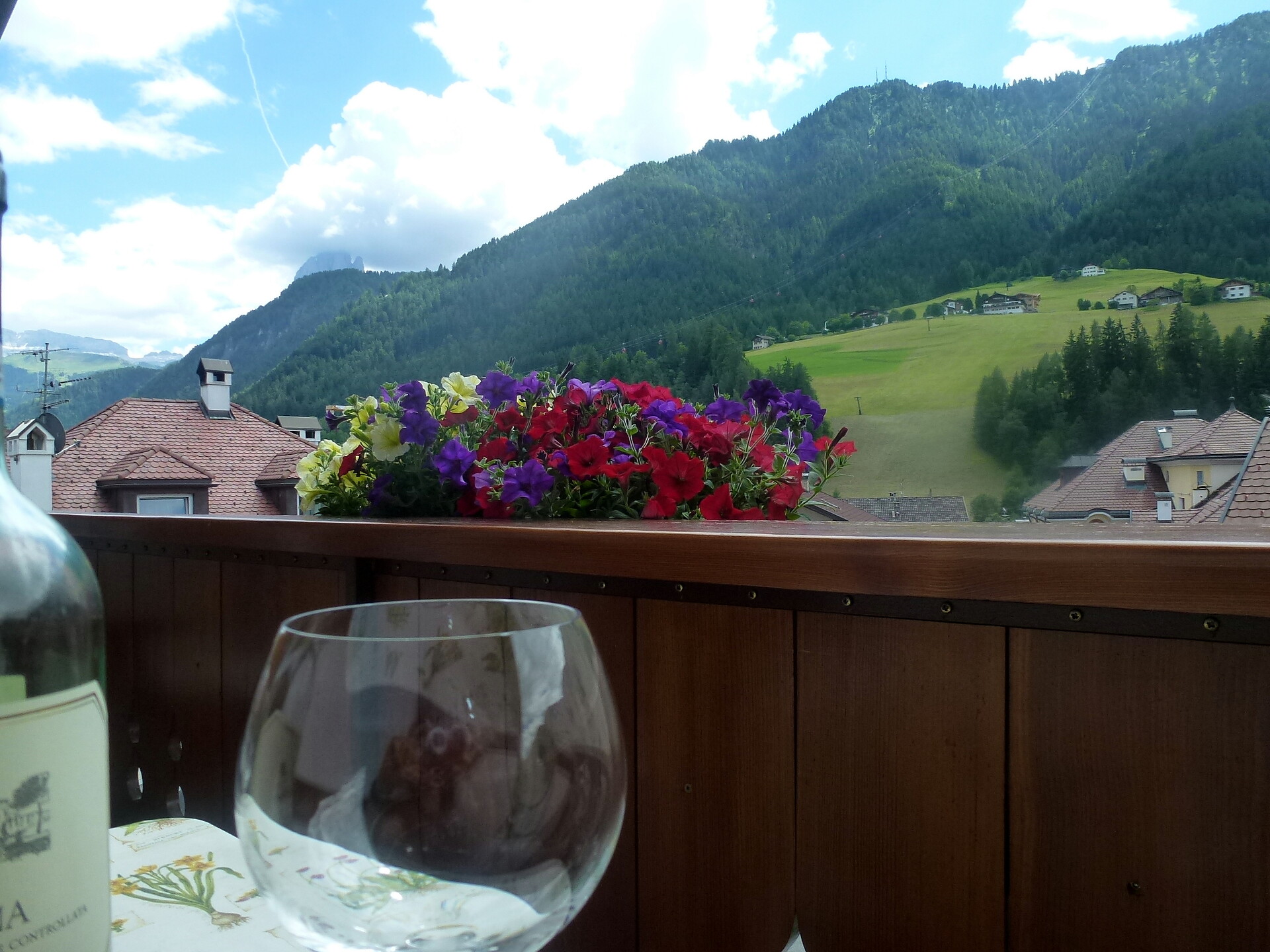 southern balcony with panoramic view Cesa Rabanser Apartments Val Gardena Dolomites