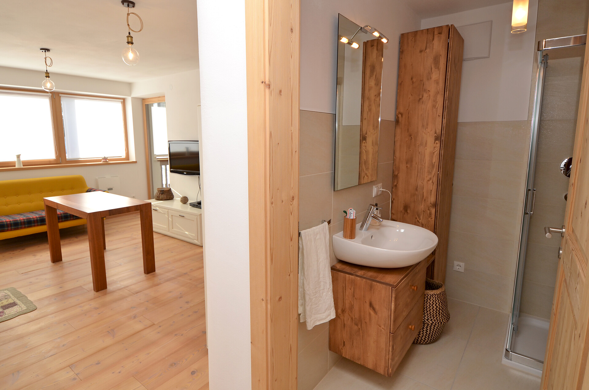 living room + bathroom