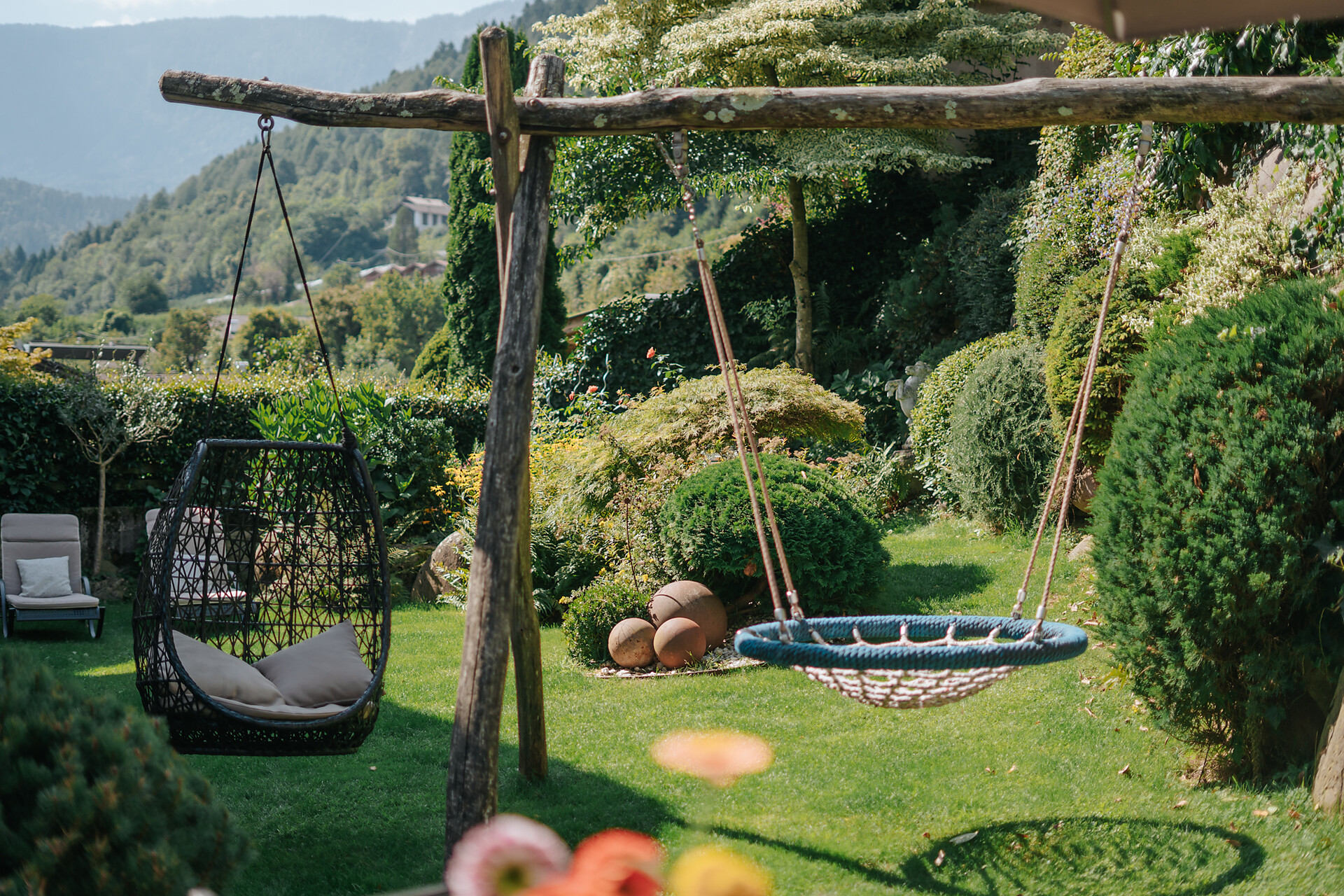 the garden with nest swing