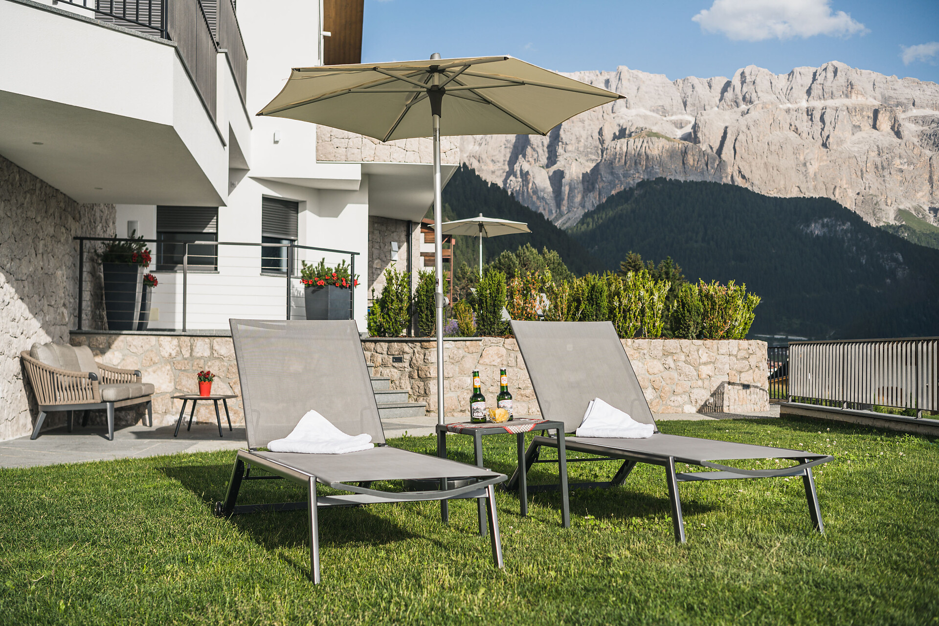 sun beds in the garden
