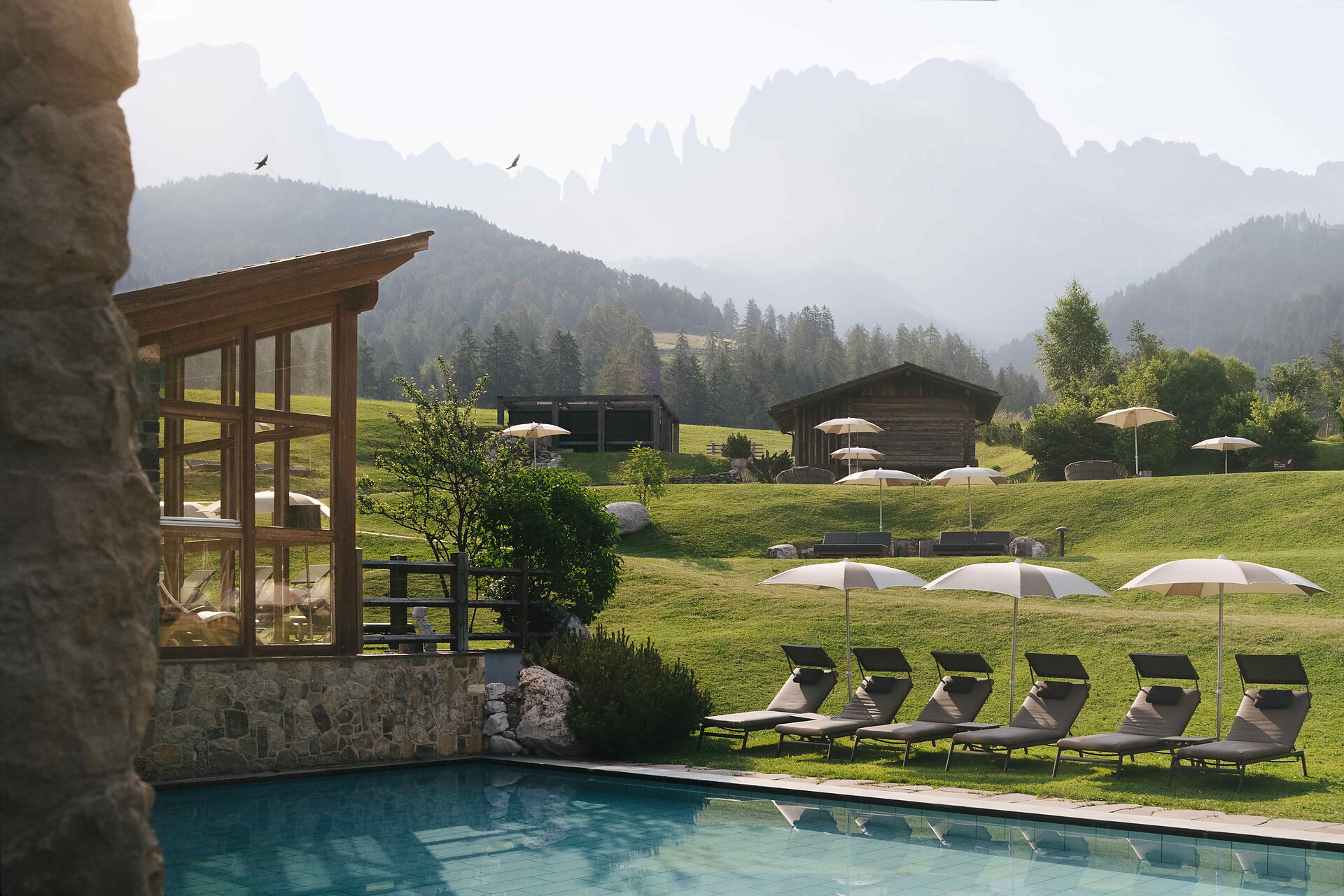 Cyprianerhof with pool and Dolomites view