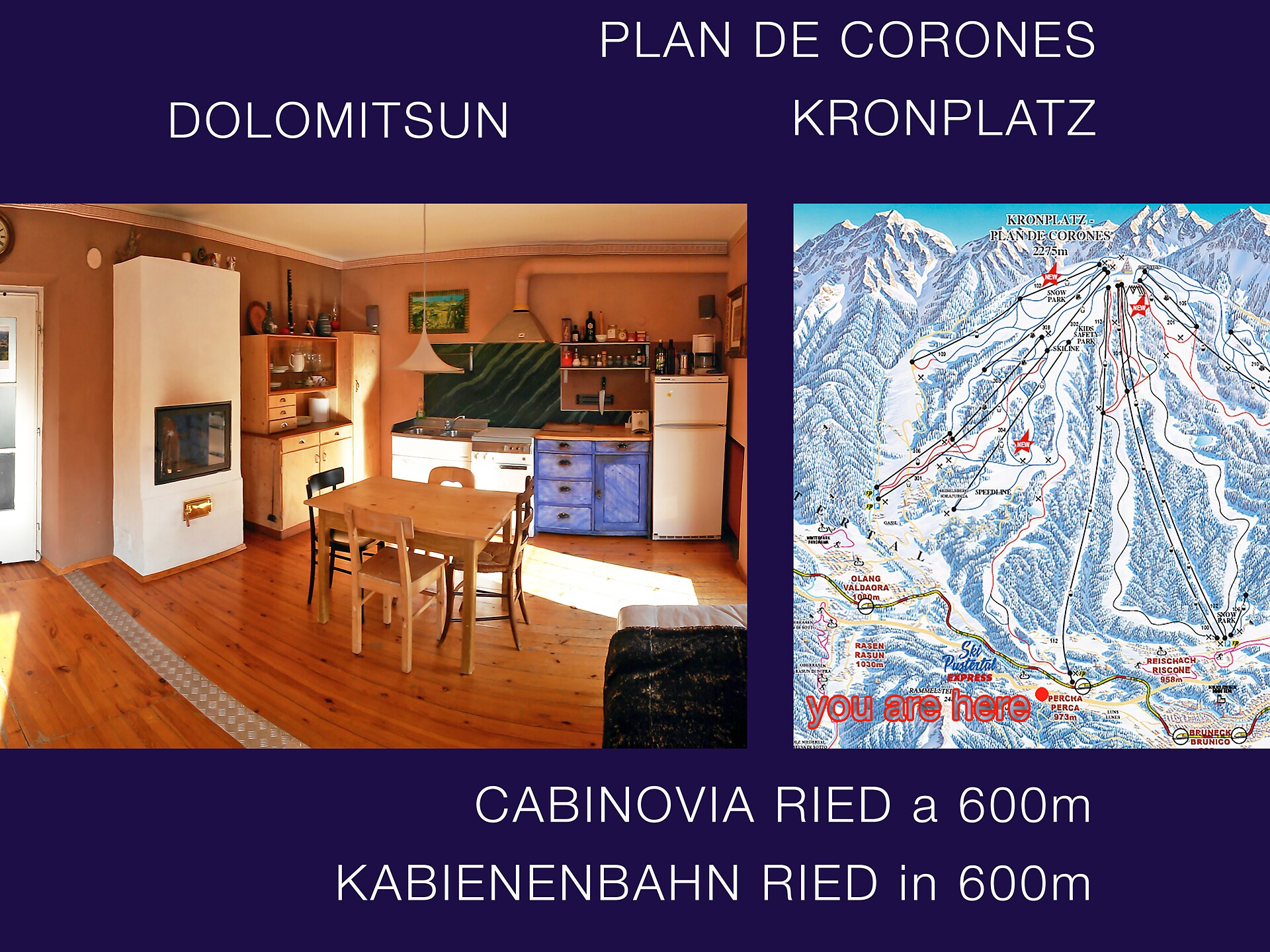 Wohnzimmer mit Landkarte Kronplatz