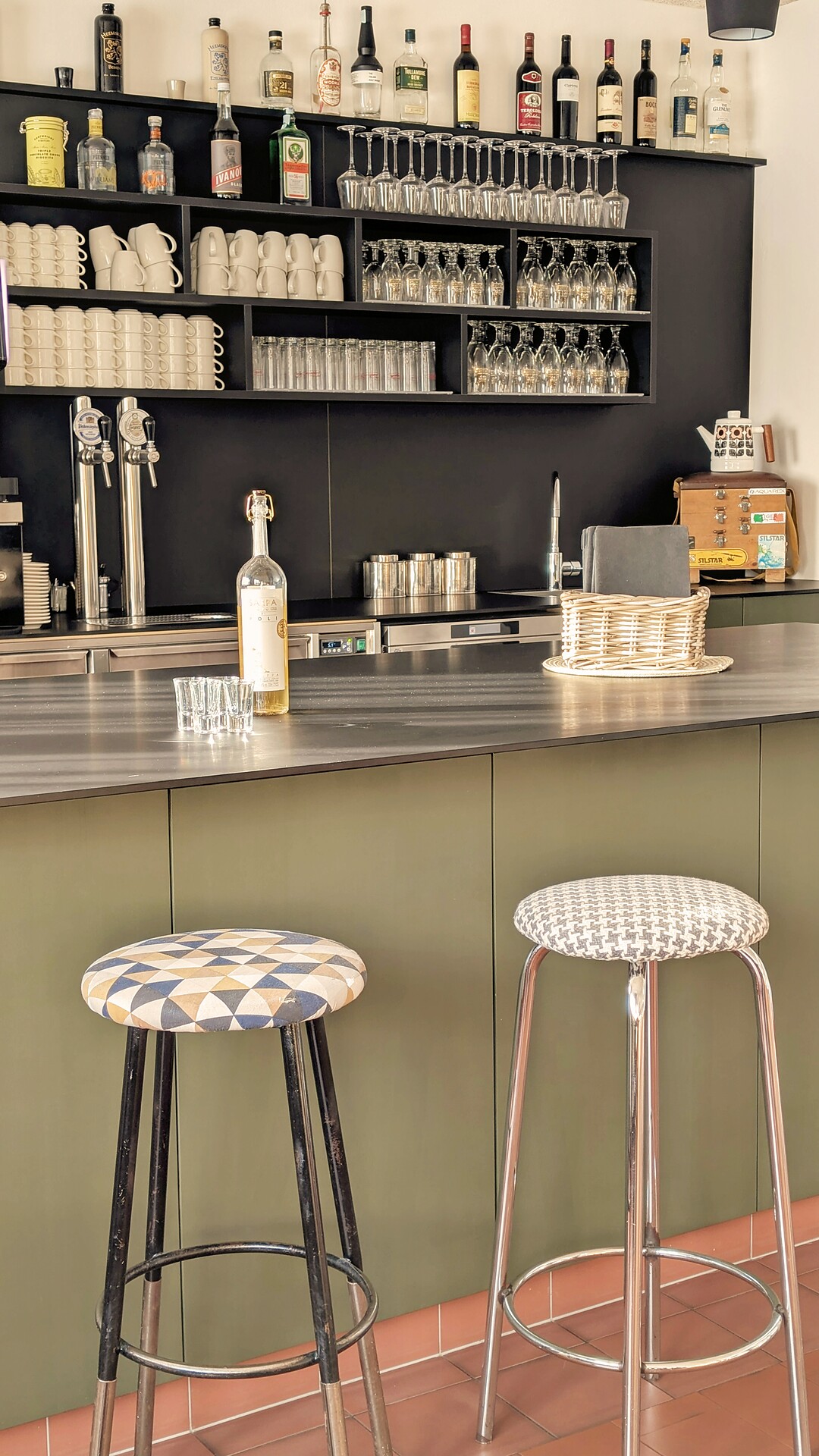 The cozy bar of the FinKa in the village of Mals, in the Vinschgau Valley (South Tyrol), is a popula