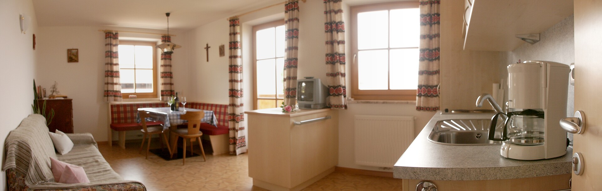 The kitchen and the living room