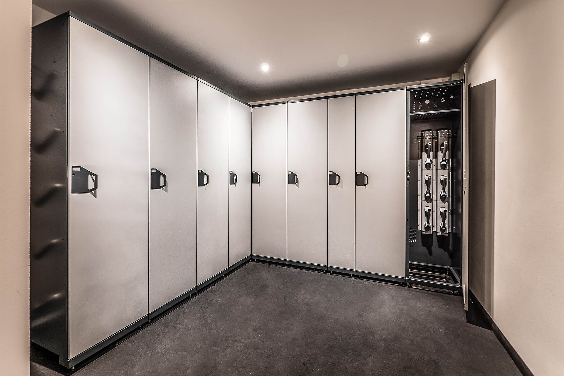 Ski room with private ski lockers