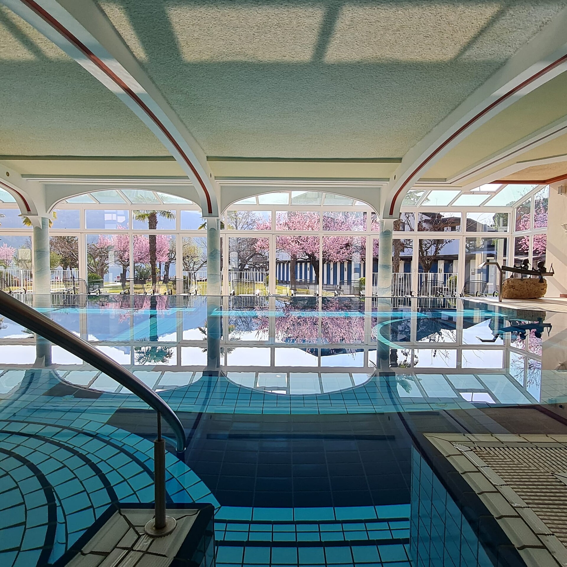 The indoor swimming pool with lake view