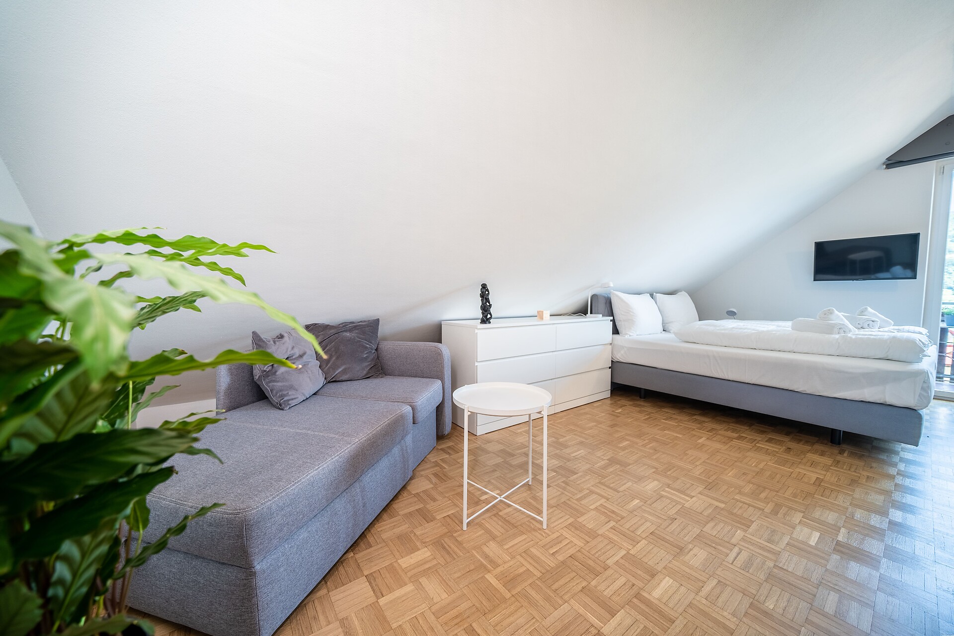 sleeping and living area
