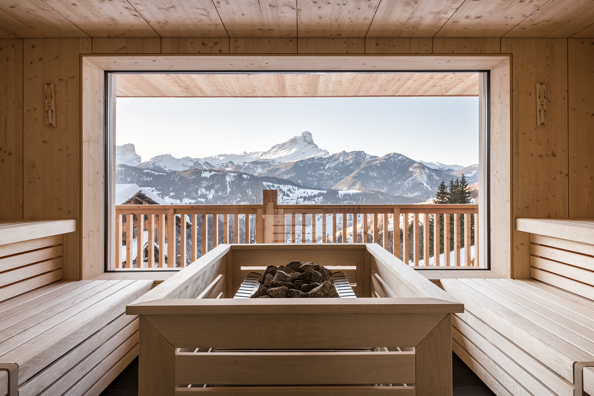 Finnish sauna with view of the Dolomites