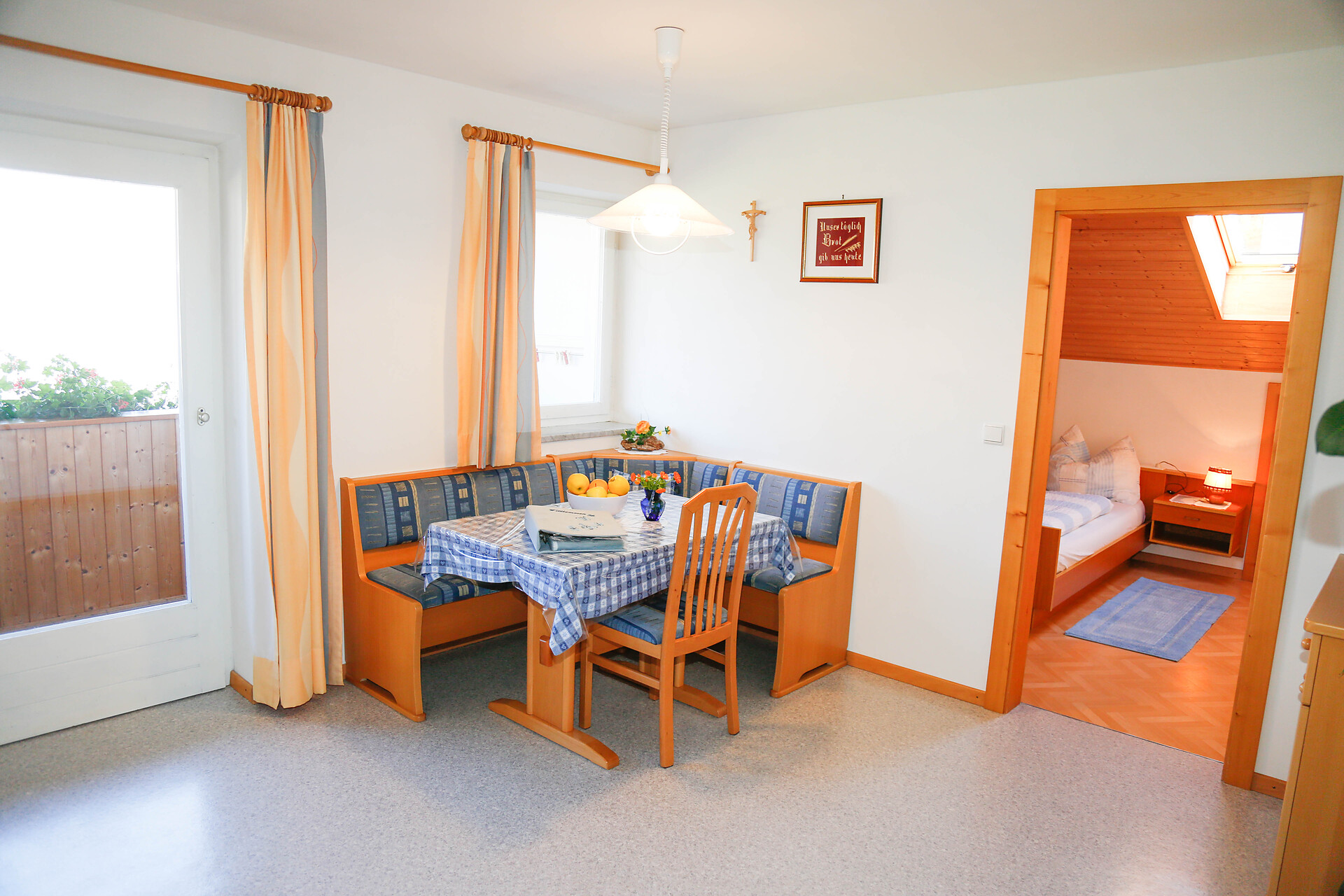 Kitchen with view into the bedroom