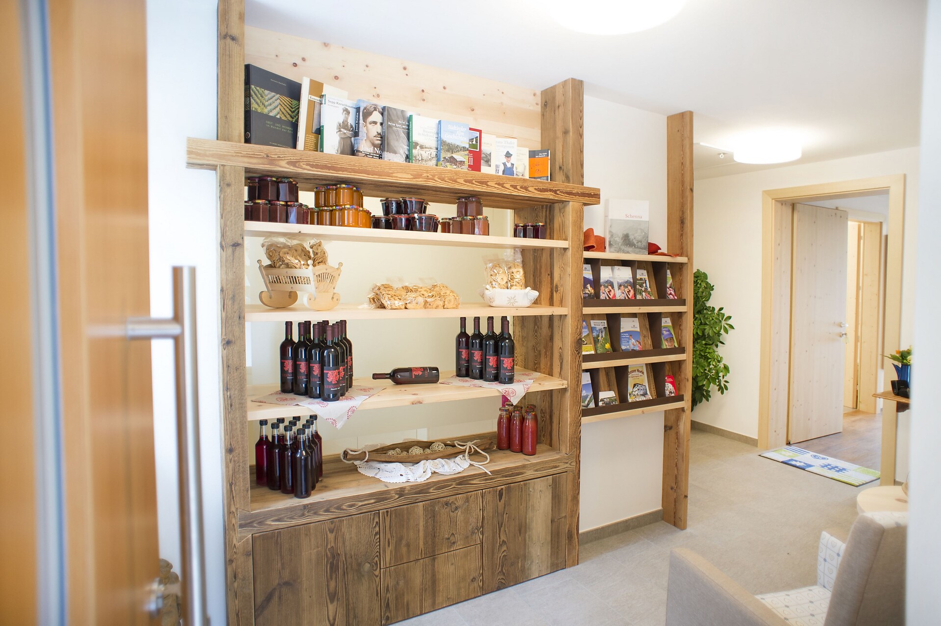 Entrance with own produced products and books