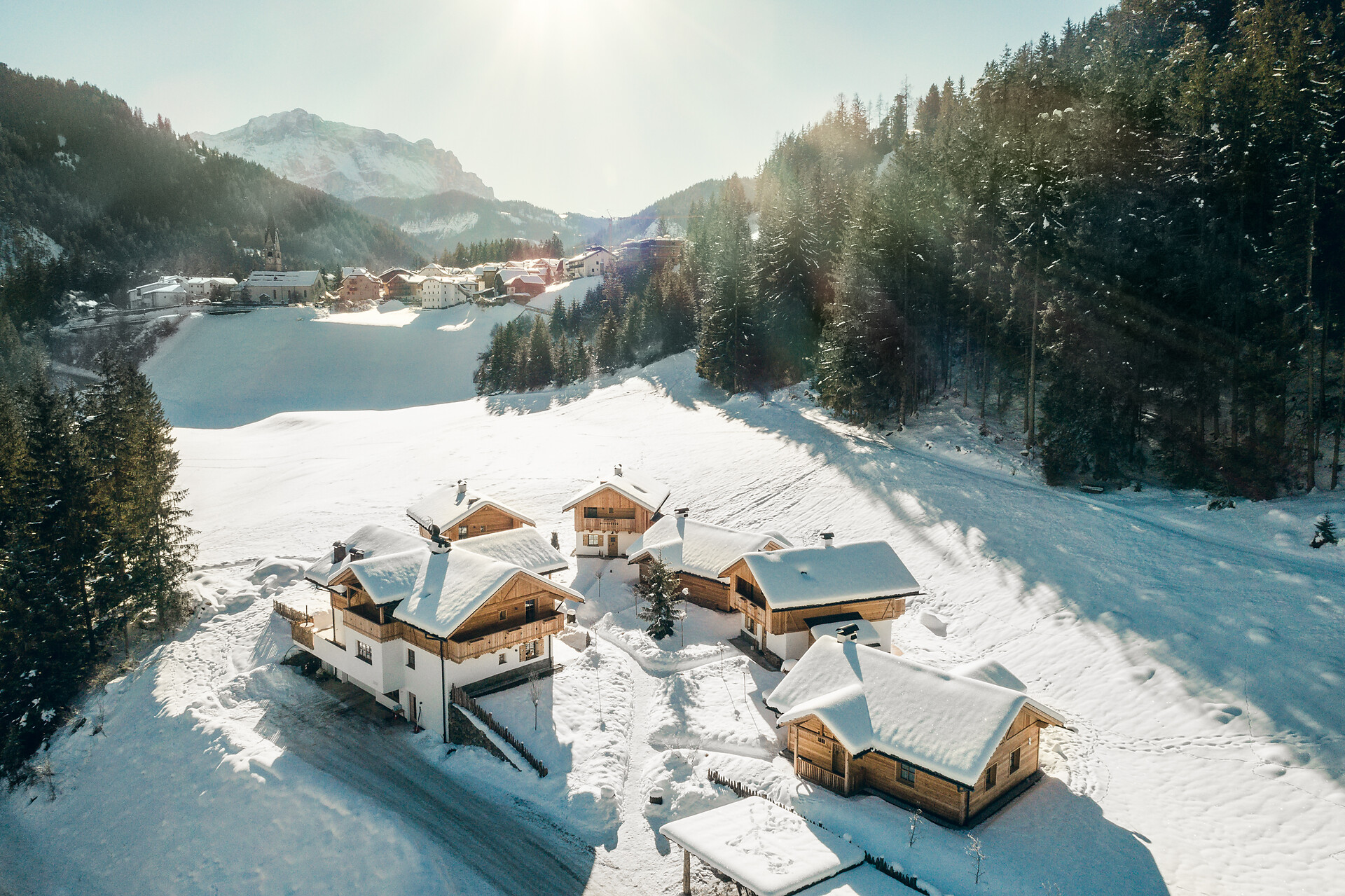 Pradel Dolomites seen from above in winter