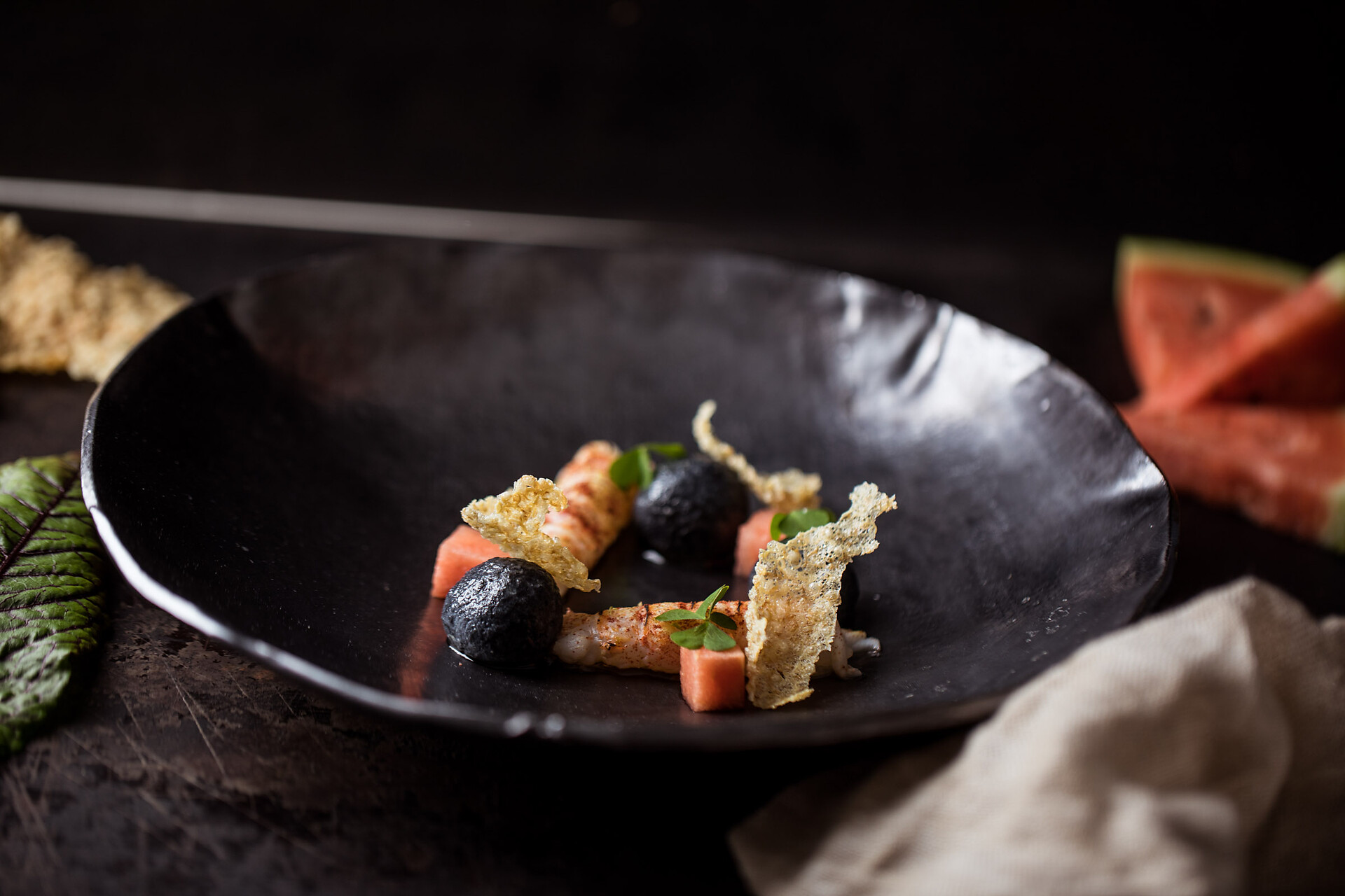 Watermelon/ Ricotta / Wasabi / Scampi