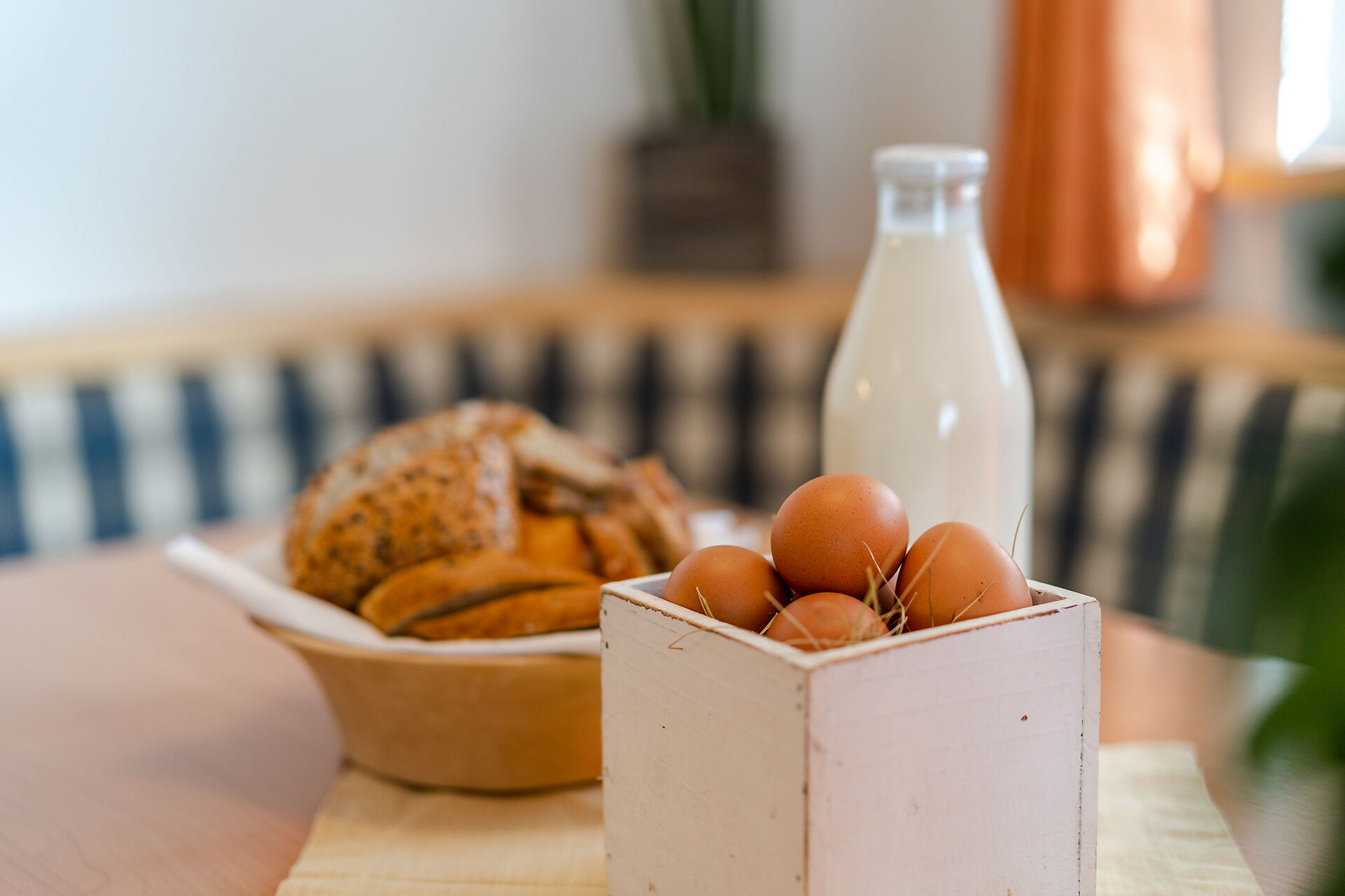 Milk, eggs and homemade bread