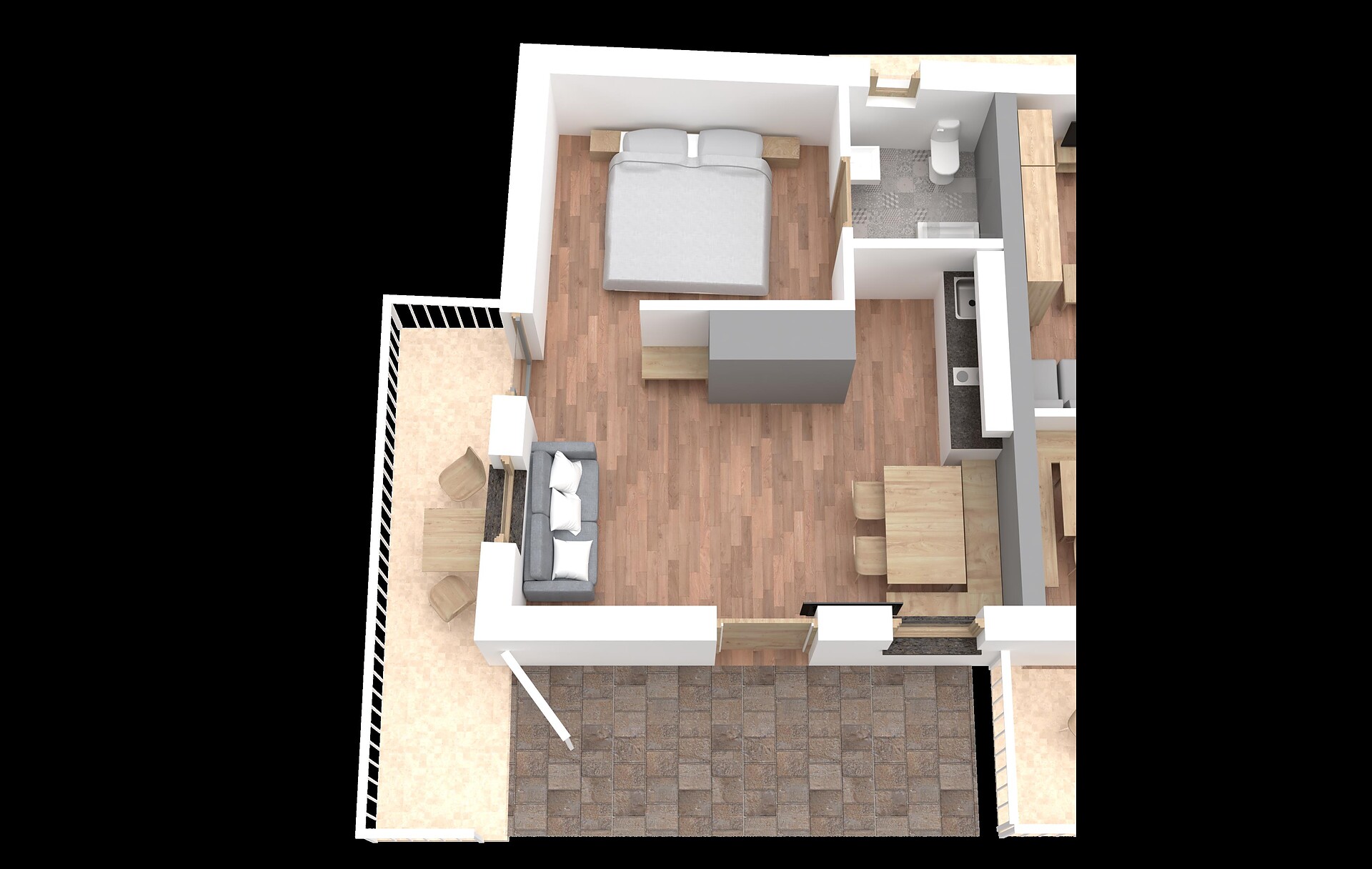 one room holiday flat ground floor with balcony