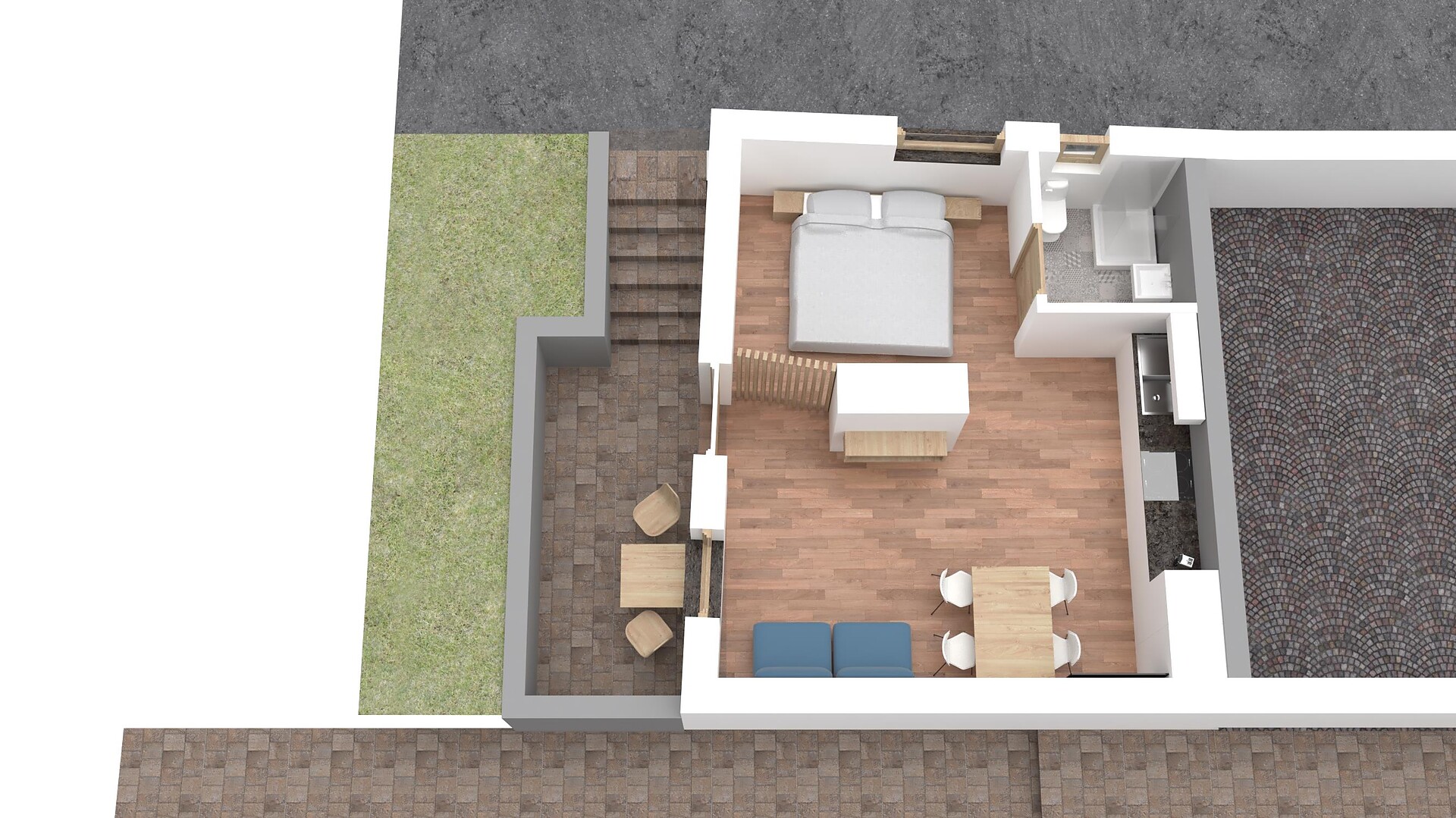 one room holiday flat with terrace