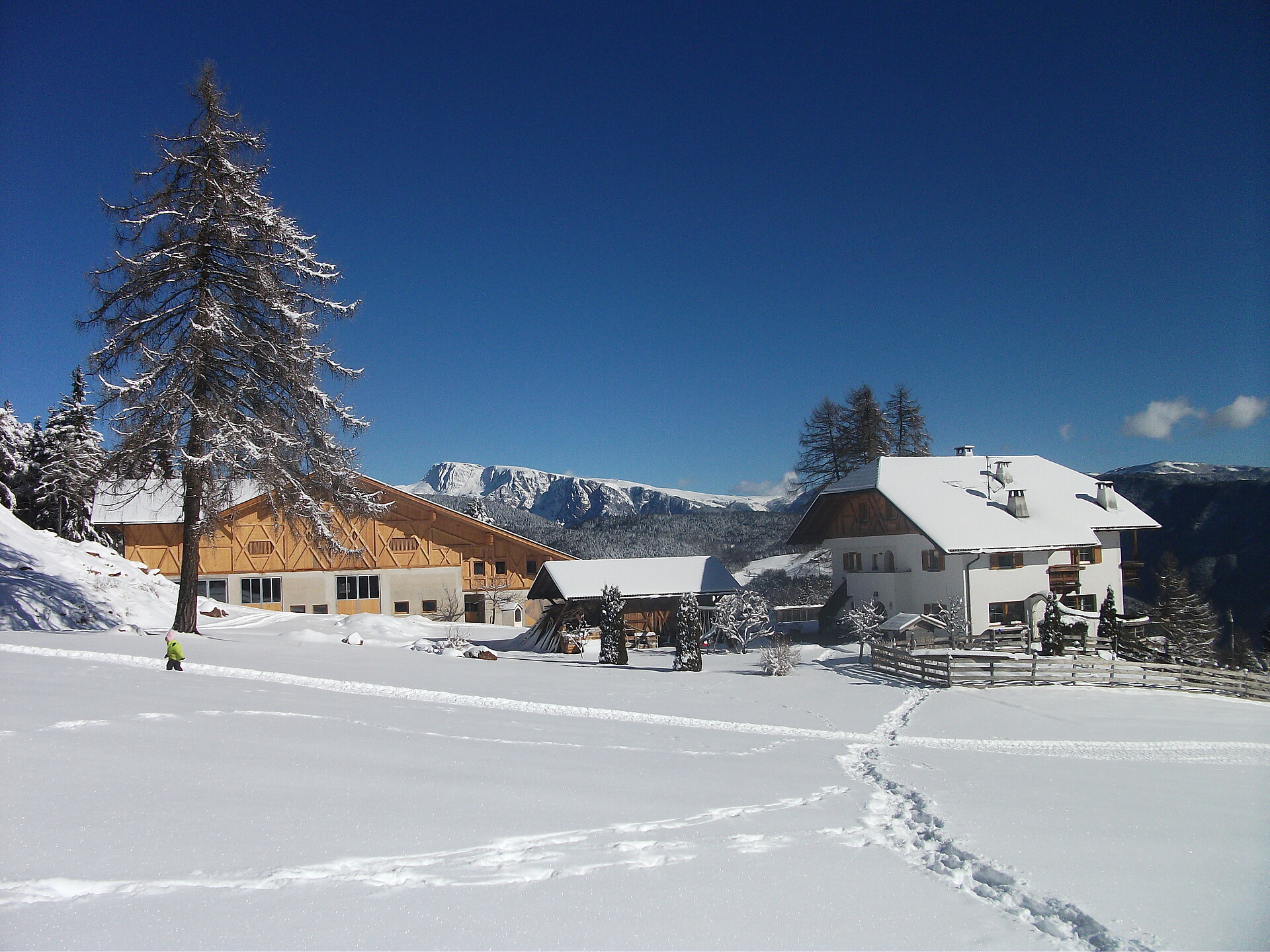 Stücklhof im Winter mit Blick auf die Sarner Scharte