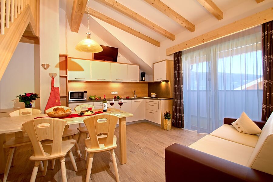 Kitchen and living room with sofa bed