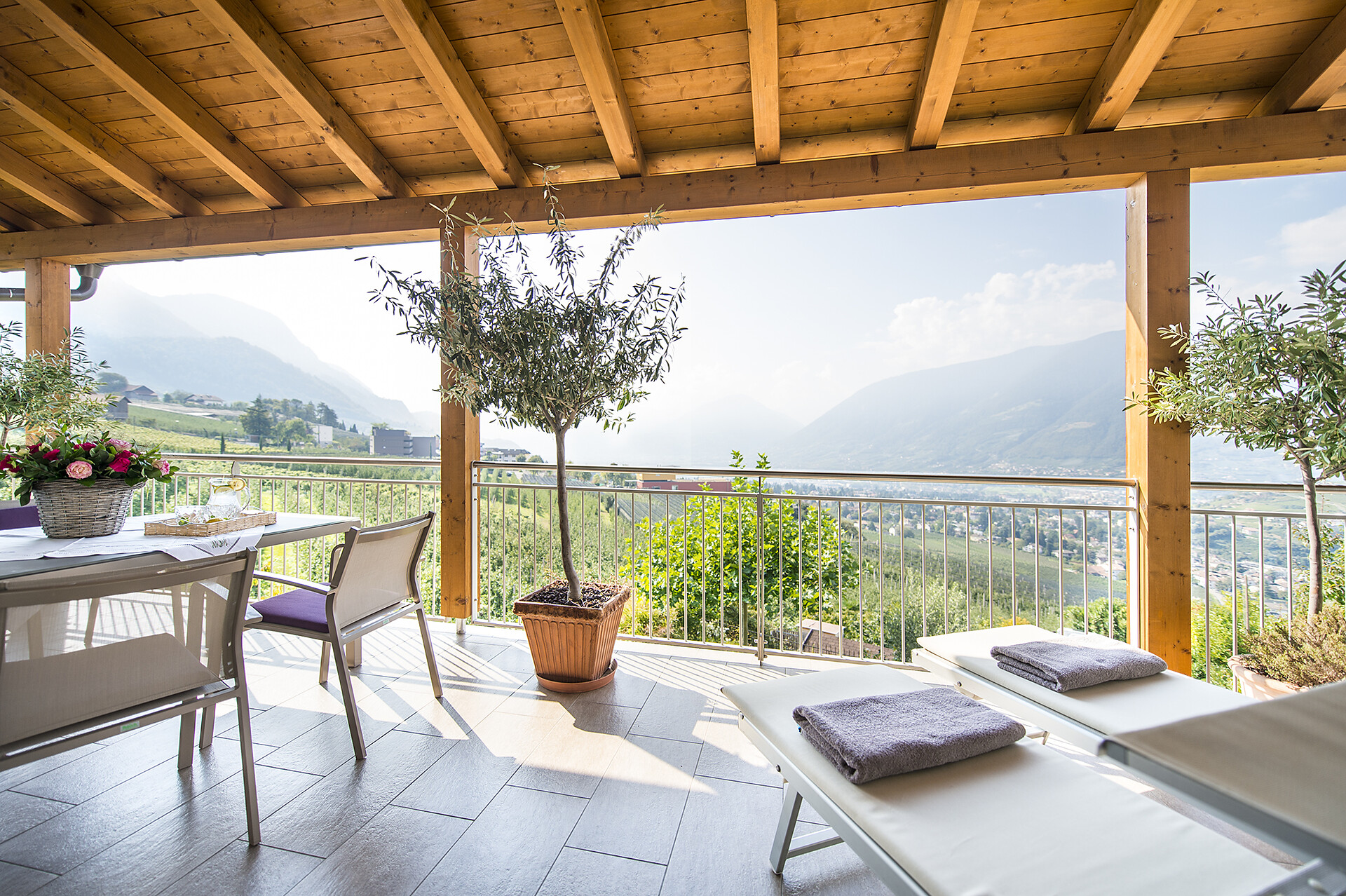 terrace with mountain views