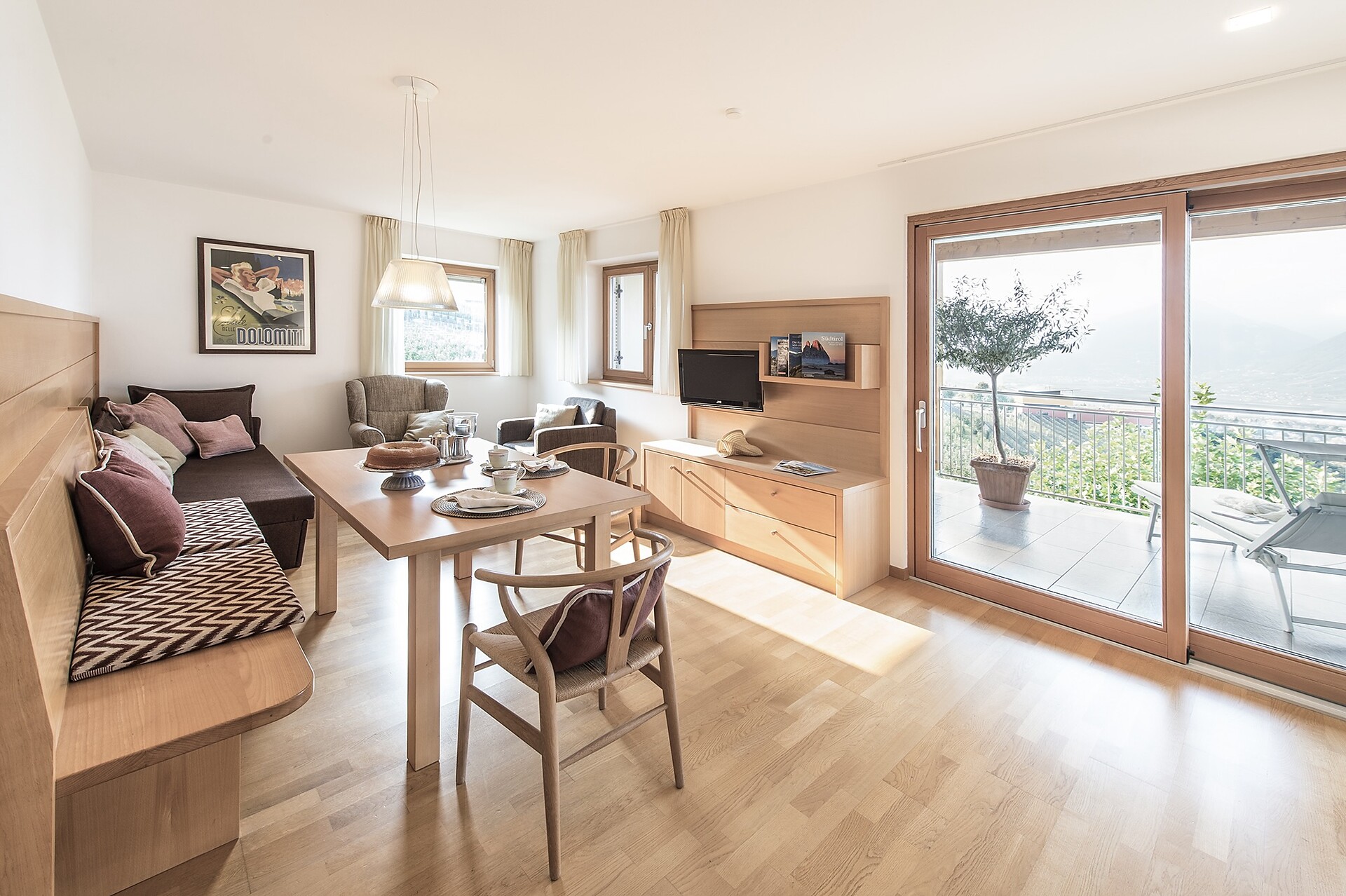 Bright living room with sofa