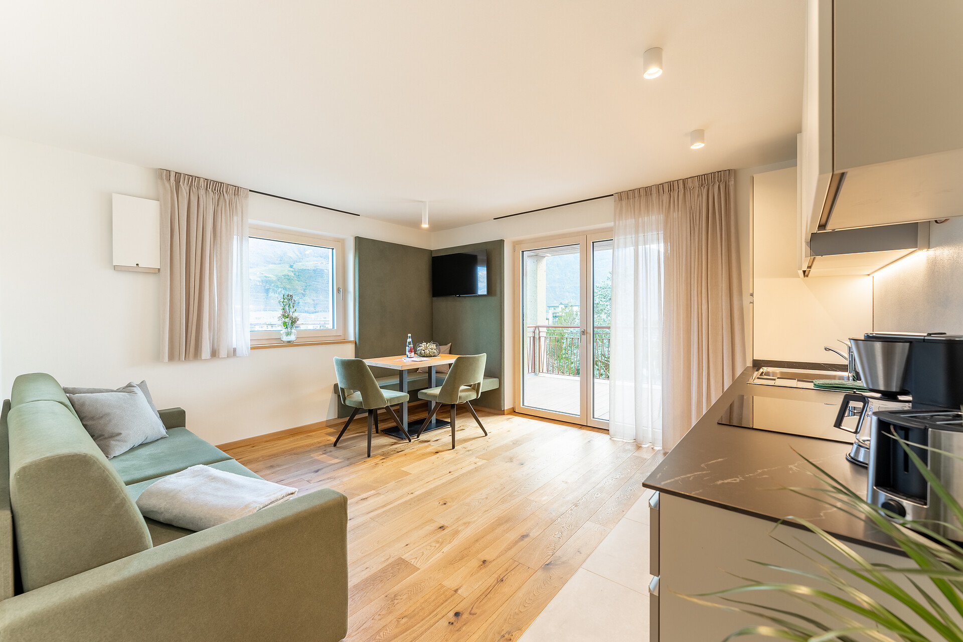 living room with kitchen