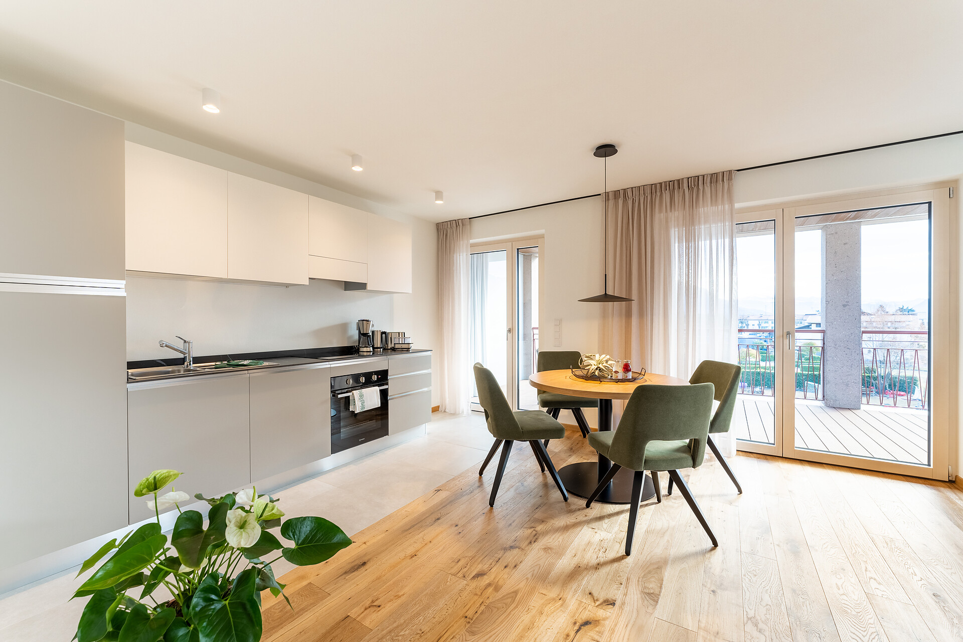 living room with kitchen