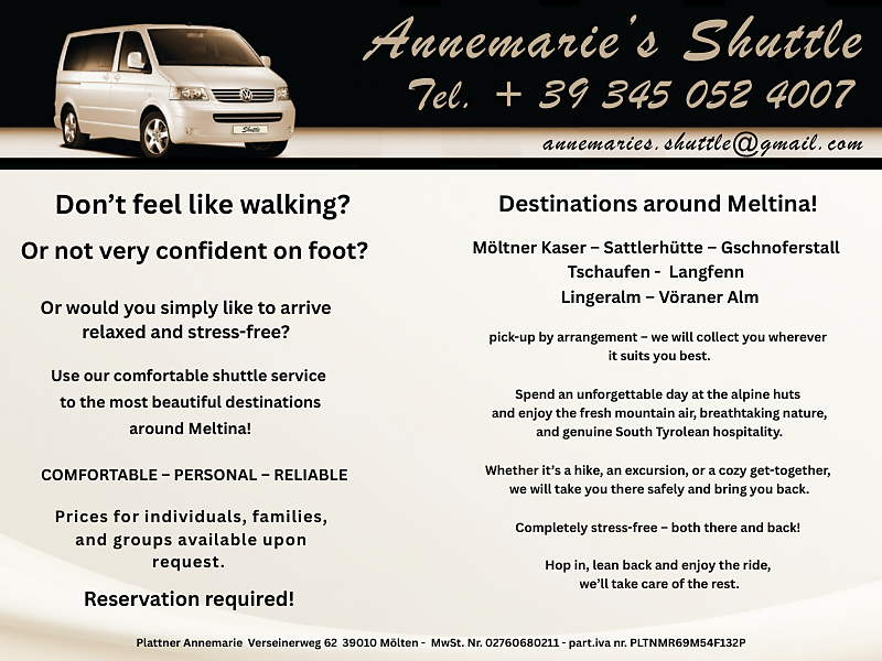 Annemarie's Shuttle - destinazioni nei dintorni di Meltina! - Bolzano e dintorni - #3 - suedtirol.info