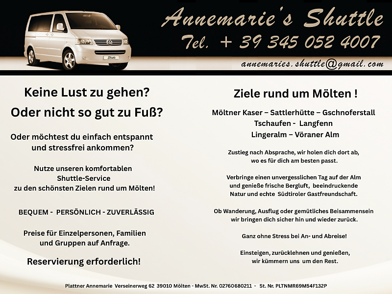 Annemarie's Shuttle - destinazioni nei dintorni di Meltina! - Bolzano e dintorni - #1 - suedtirol.info