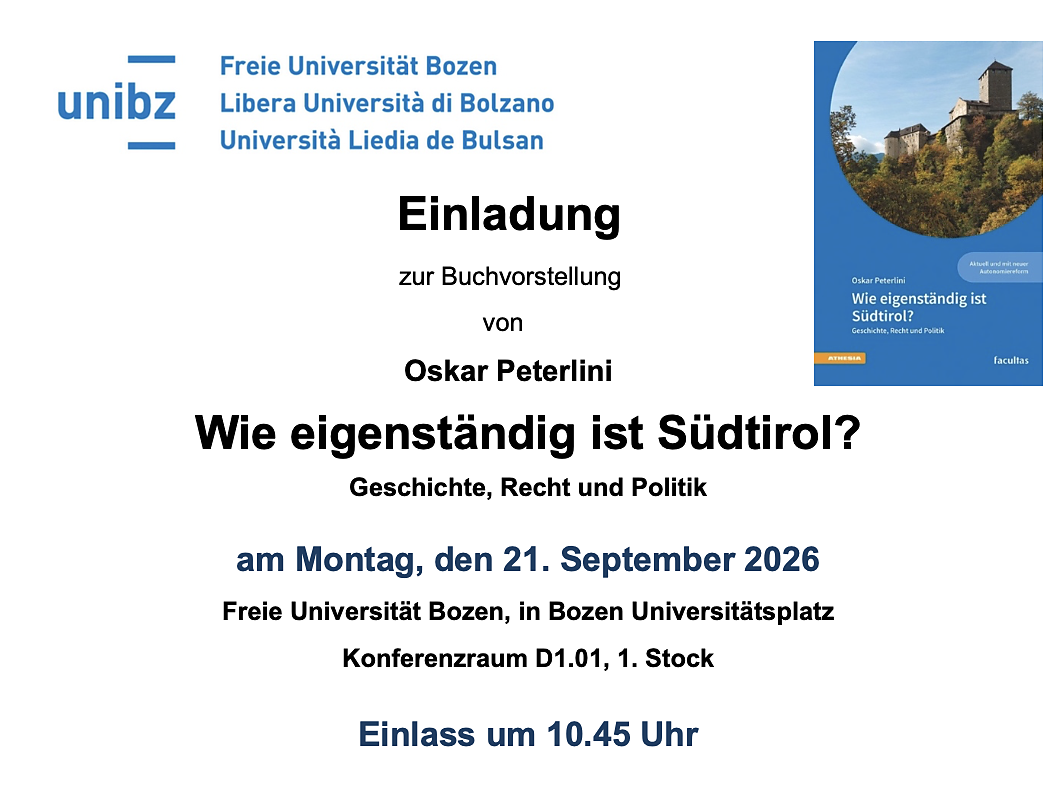 Book presentation by Oskar Peterlini: "Wie eigenständig ist Südtirol?" - Bolzano/Bozen and environs - #1 - suedtirol.info