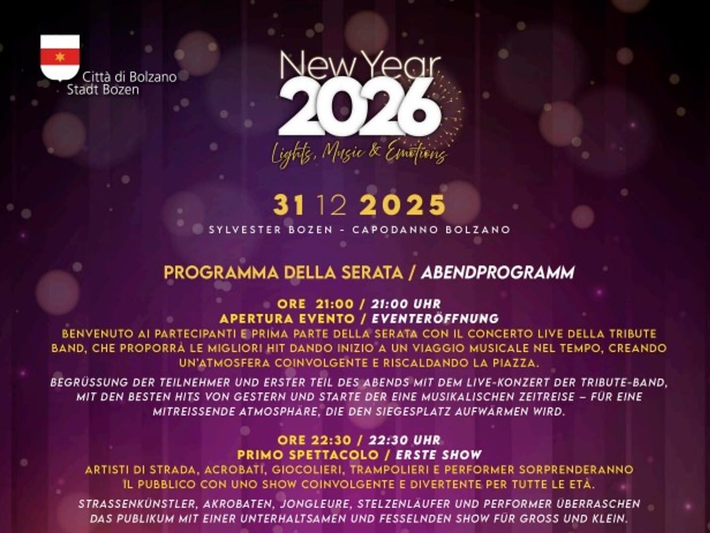 NEW YEAR'S EVE - New Year 2026/Lights, Music, Emotions - Bolzano/Bozen and environs - #1 - suedtirol.info