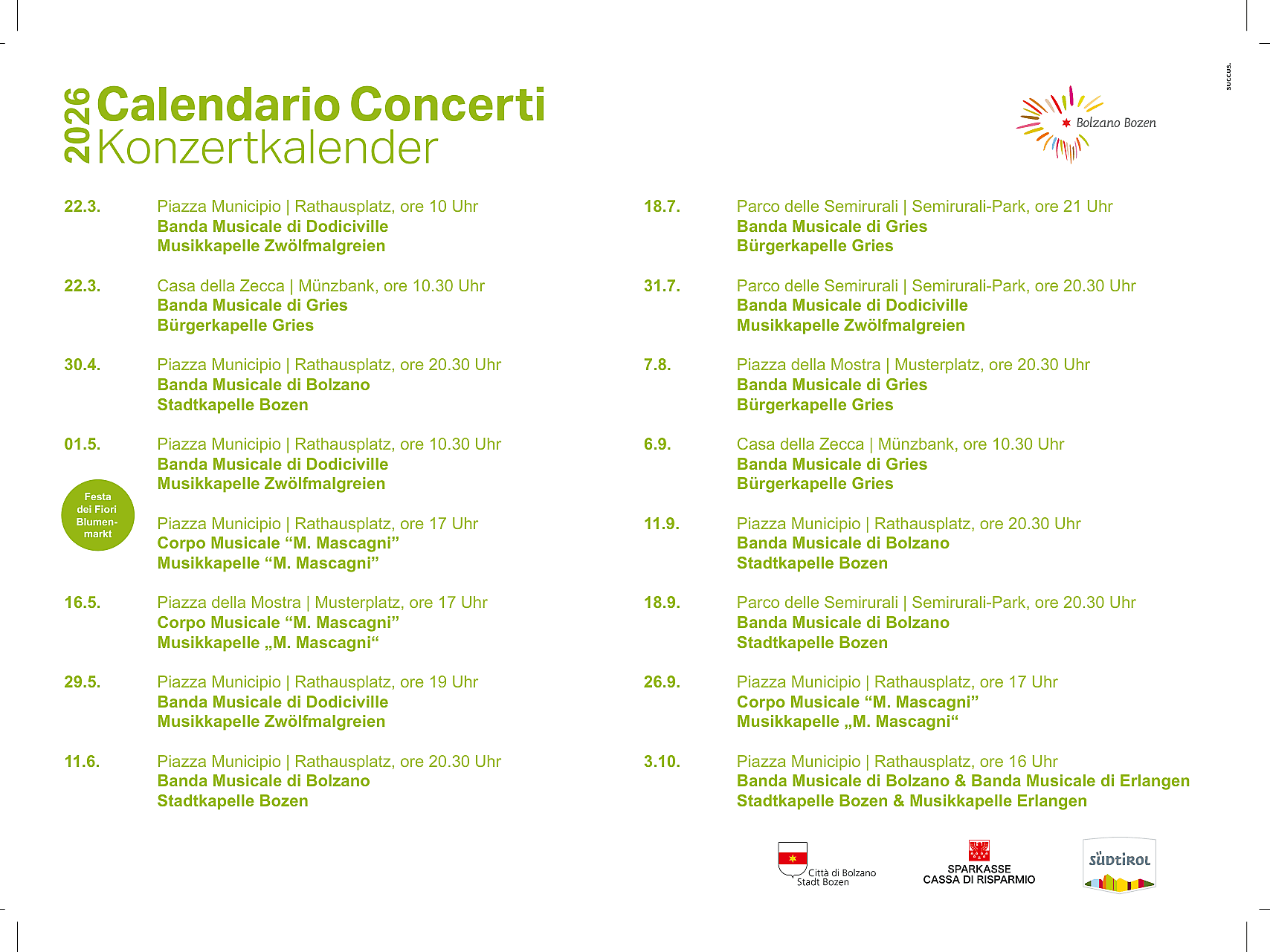 Concert calender 2026 - Musikkapelle Zwölfmalgreien - Bolzano/Bozen and environs - #1 - suedtirol.info