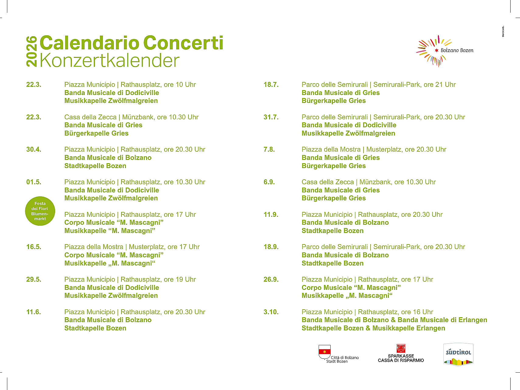 Concert calender 2026 - Bürgerkapelle Gries - Bolzano/Bozen and environs - #2 - suedtirol.info