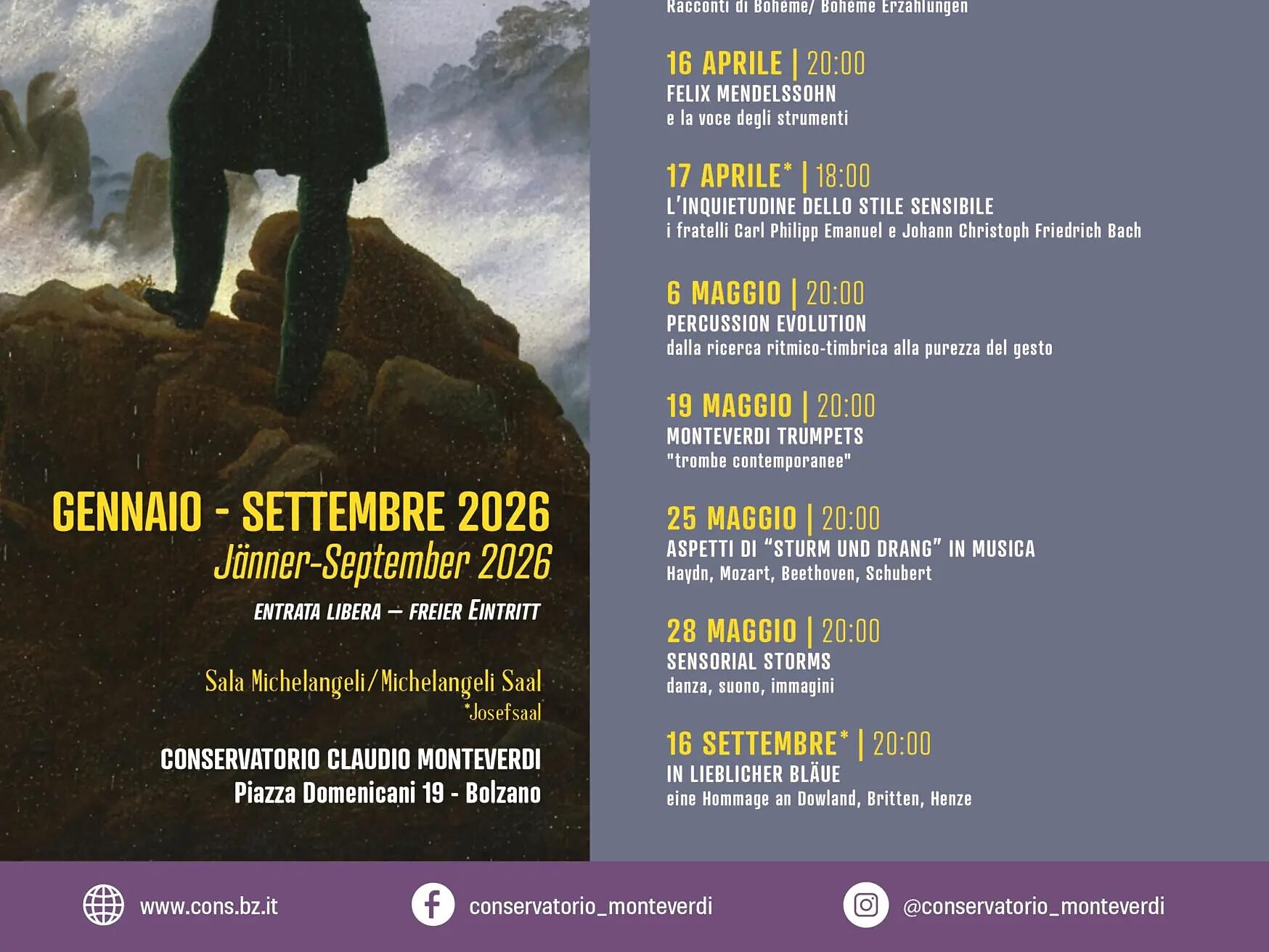 Konservatorium C. Monteverdi – Programm Januar/September 2026 - Bozen und Umgebung - #1 - suedtirol.info
