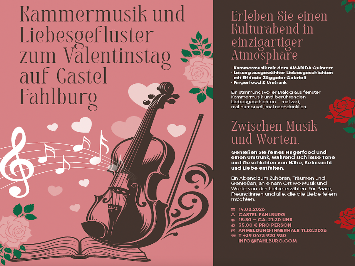 Kammermusik und Liebesgeflüster zum Valentinstag auf Castel Fahlburg - Meran und Umgebung - #2 - suedtirol.info