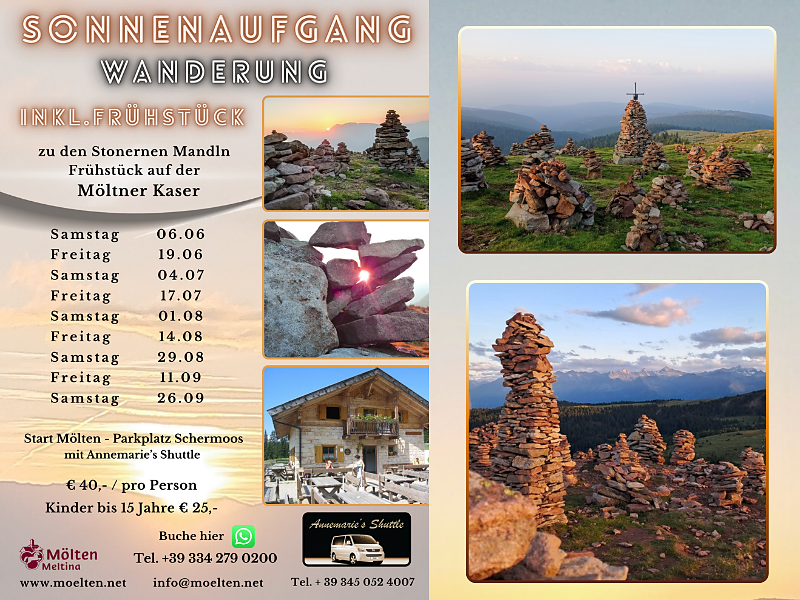 Sunrise hike to the Stoanernen Mandln and breakfast on the Möltner Kaser - Bolzano/Bozen and environs - #1 - suedtirol.info