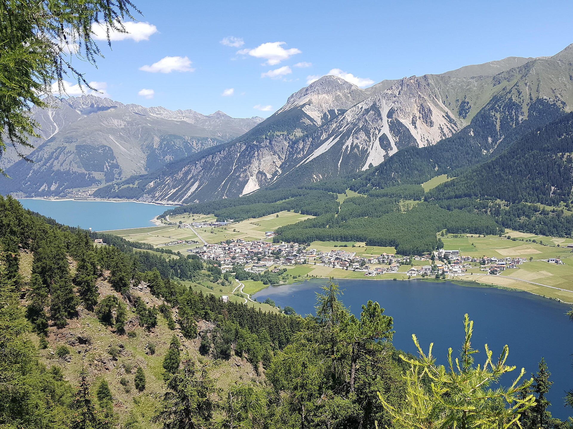 Haidersee lake and Reschensee lake