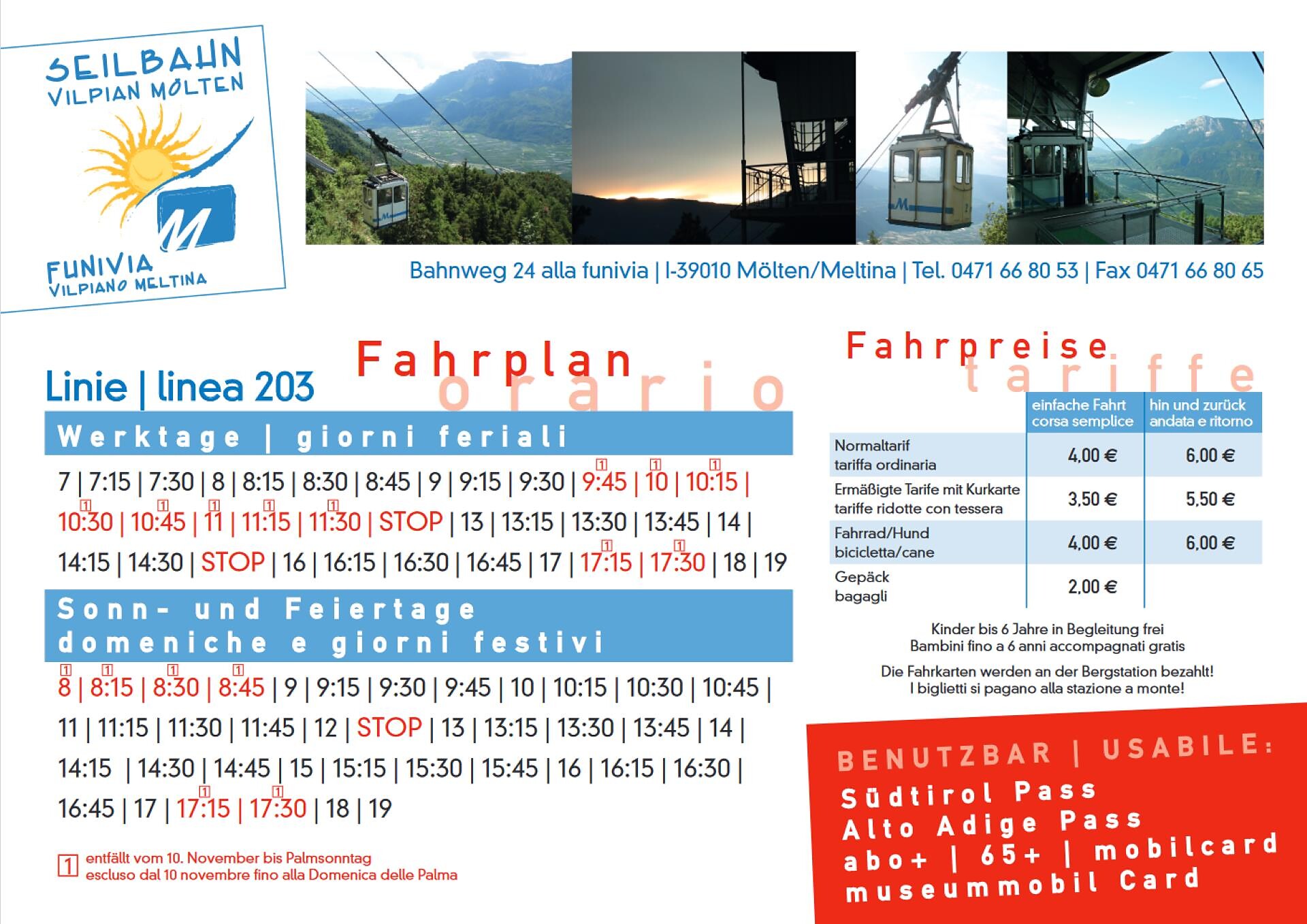 Fahrplan Seilbahn Viplian