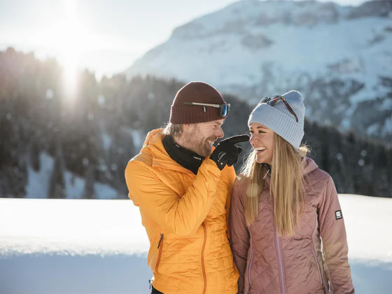 Winter hike on the larch trail in San Cassiano