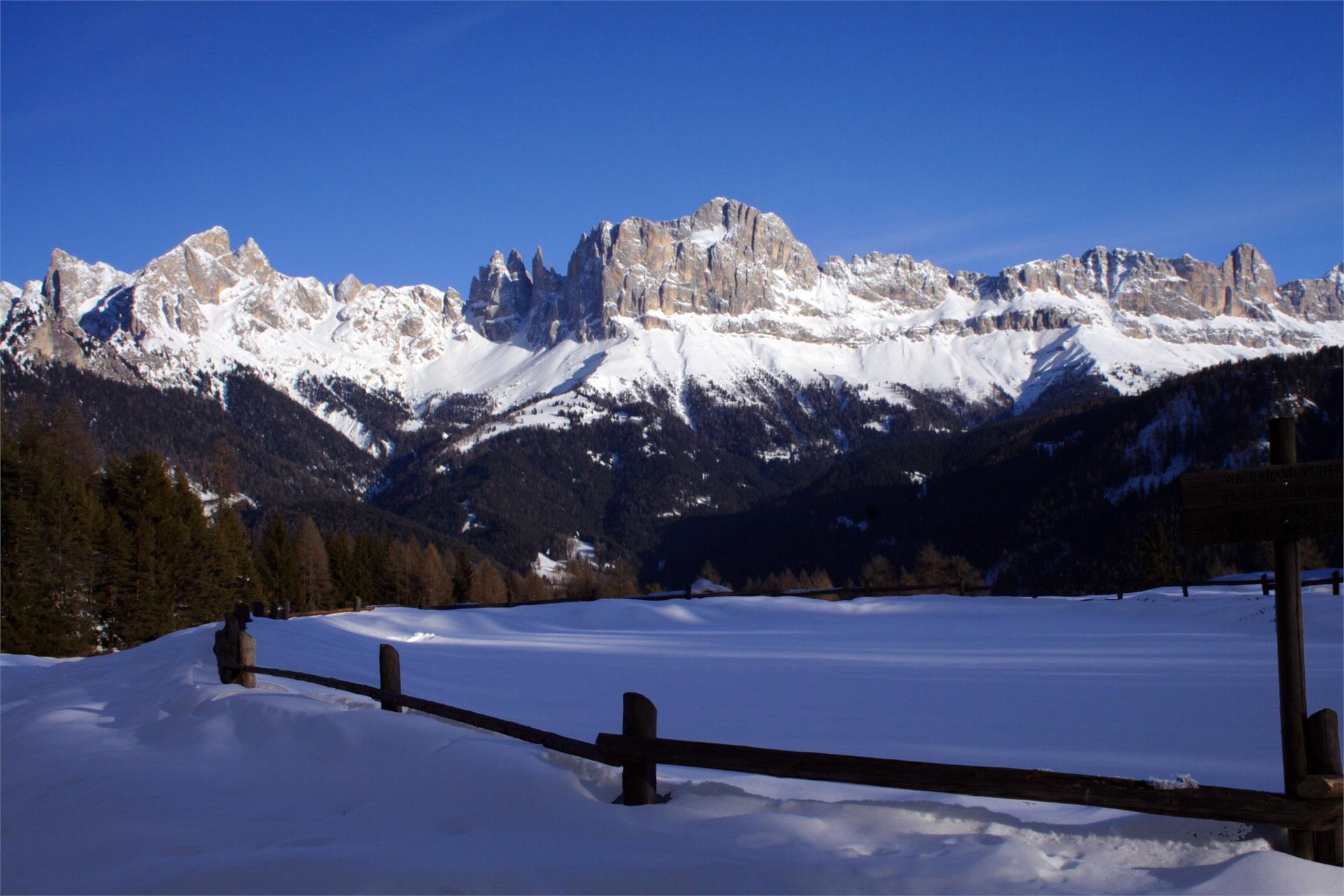 Winterwanderung zum Wuhnleger und zur St. Sebastian Kapelle Tiers am Rosengarten 2 suedtirol.info