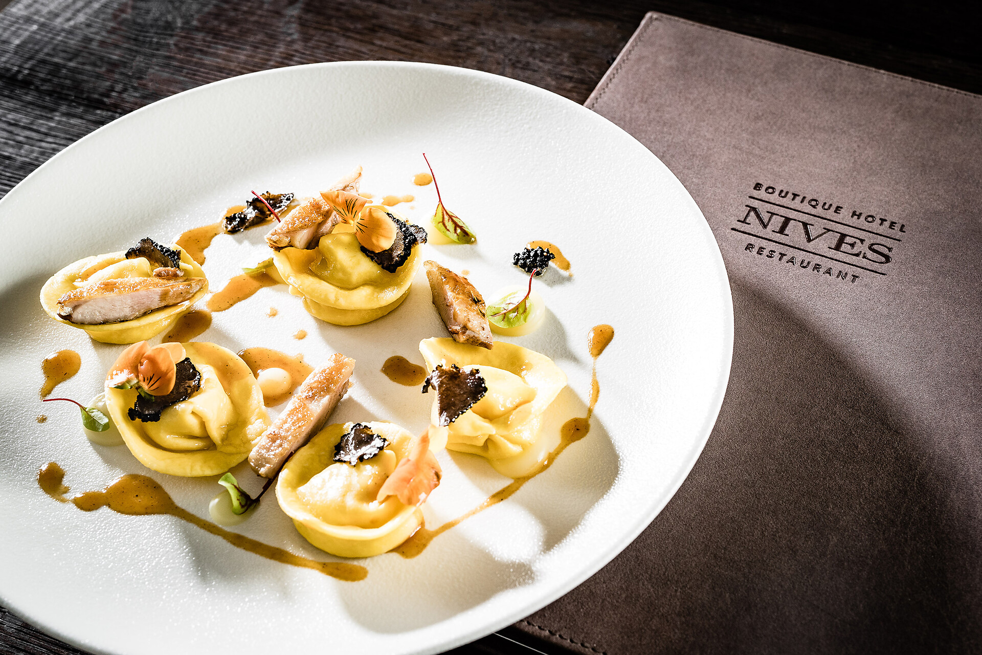 Tortelli with celeriac and black truffle