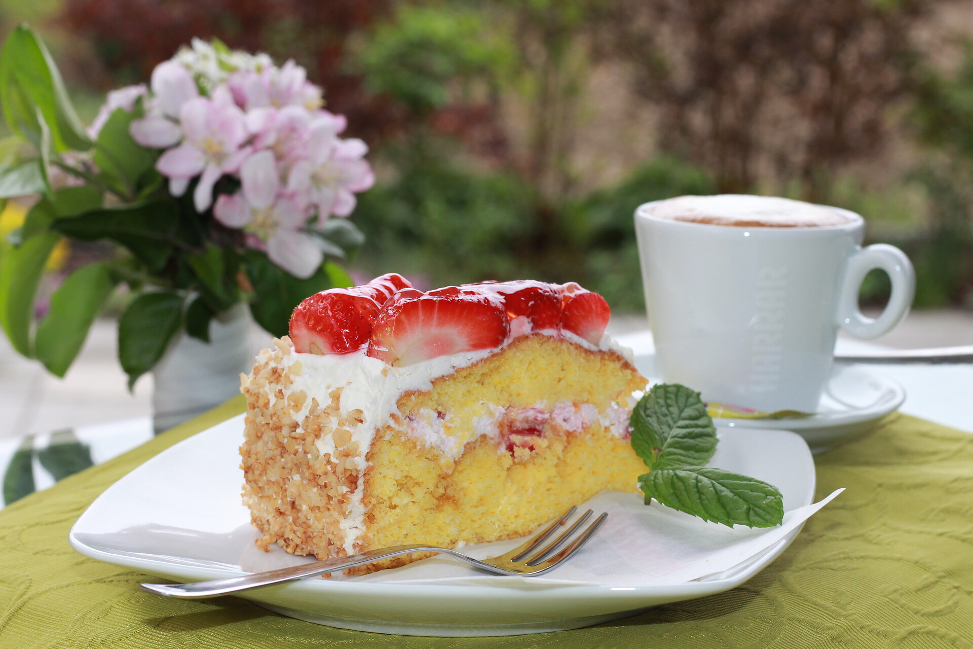 Homemade cake with cappuccino