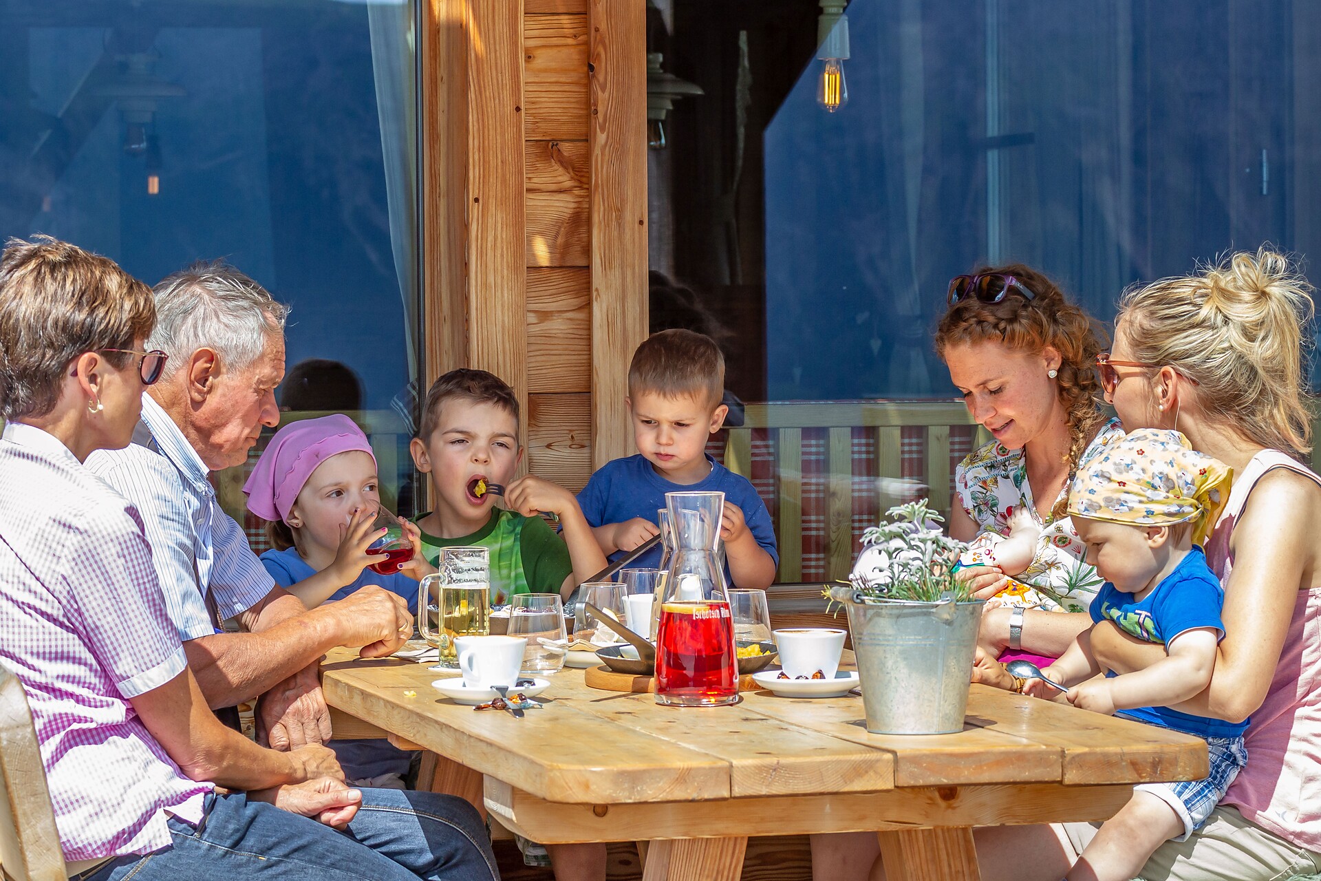 Time for the familly on the Alp, with sliced pancake and cranberries, Tschötsch Alm Seiser Alm