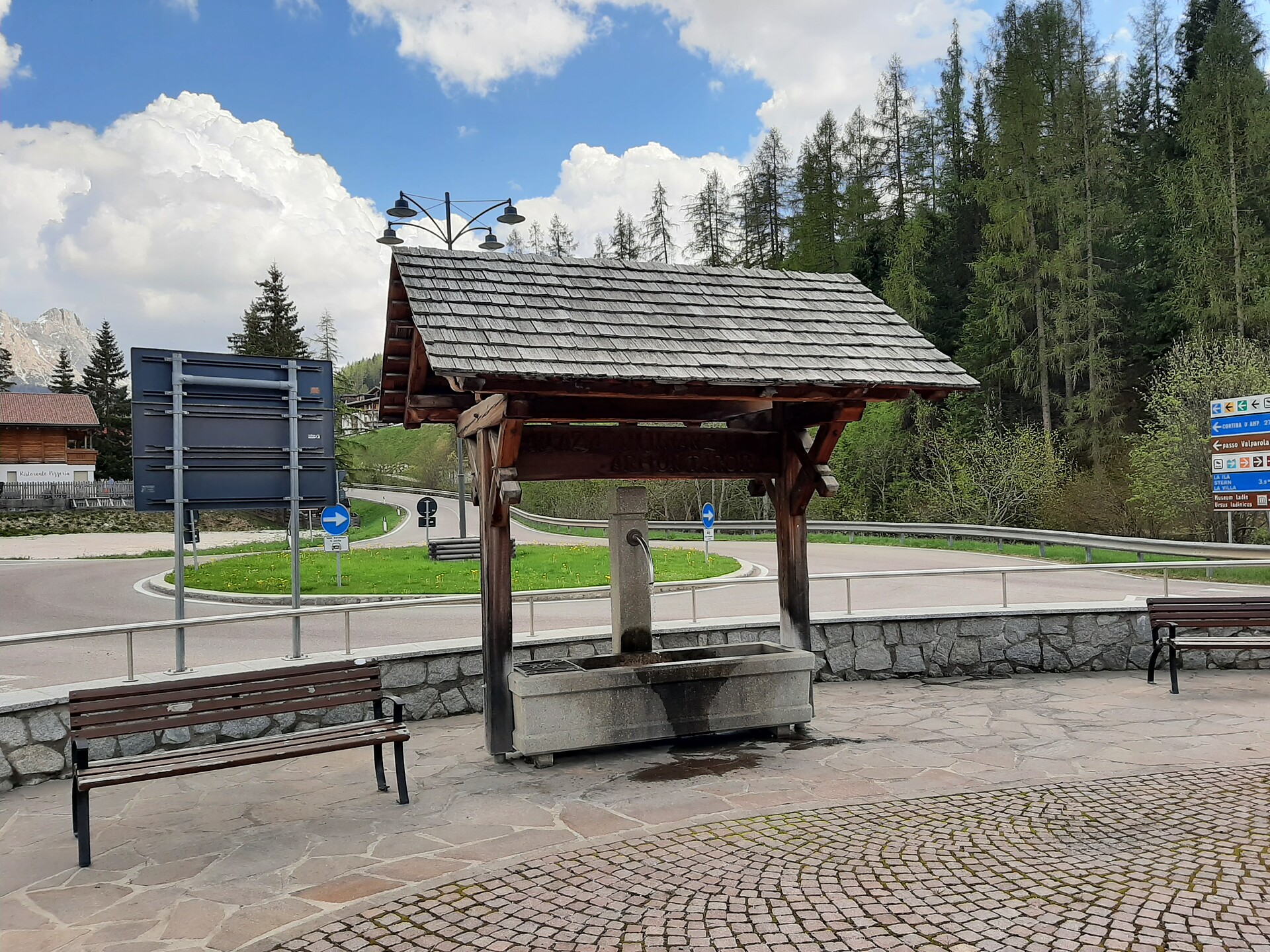 Fountain at the events hall in San Cassiano