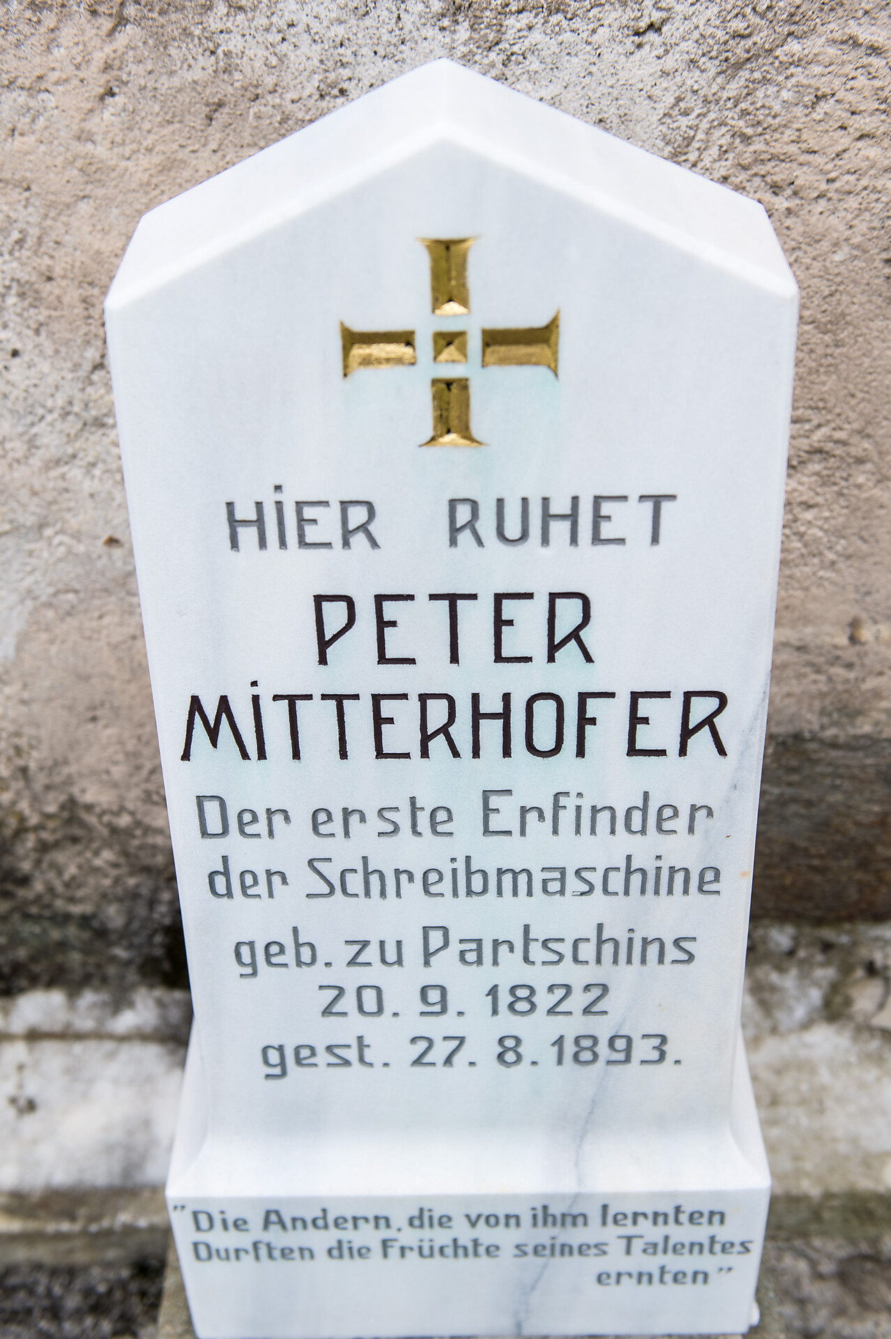 Grave stone of the inventor of the typewrite Peter Mitterhofer